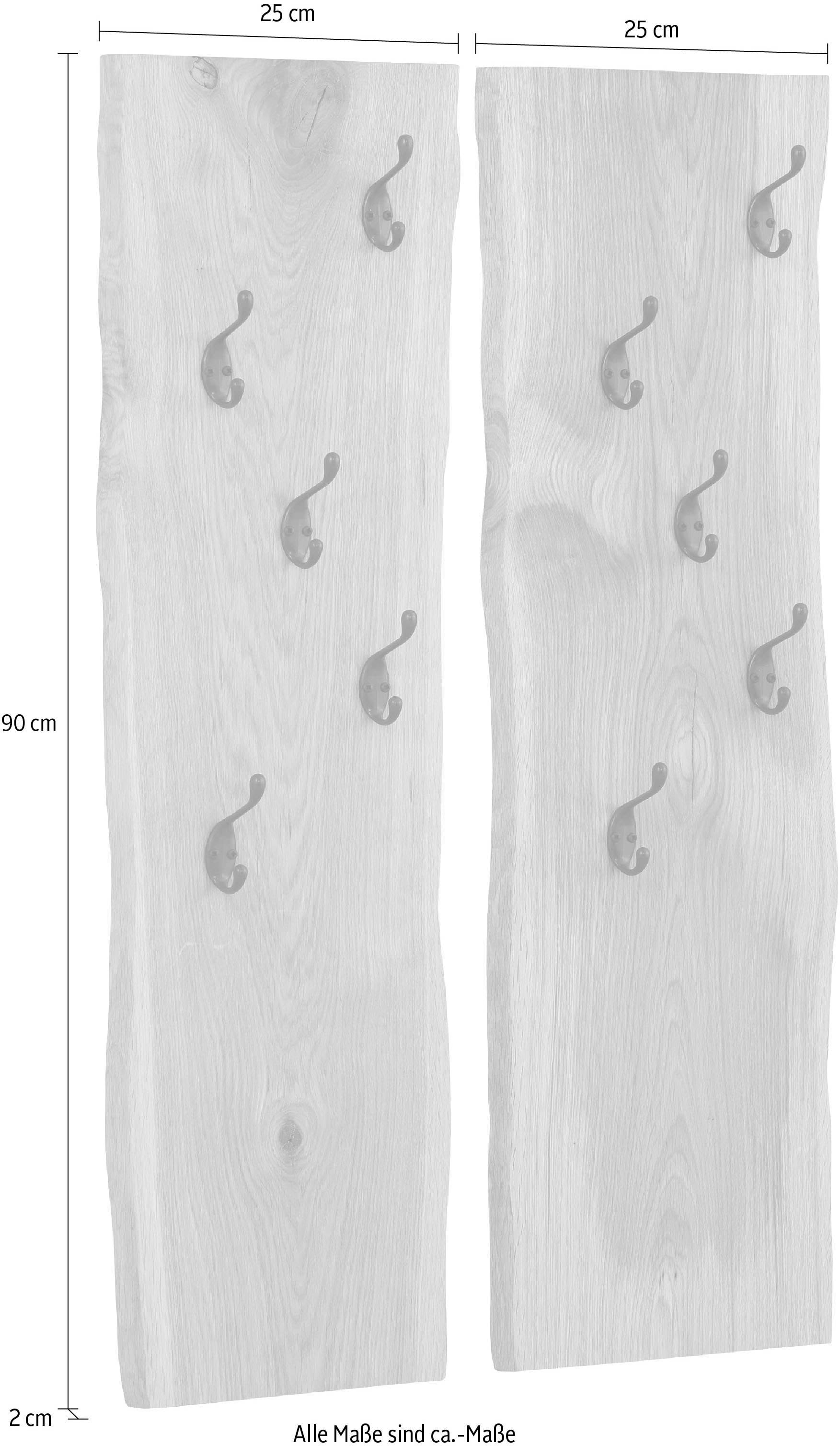 Home affaire Garderobenpaneel »Brodi« Masse pro Paneel (B/T/H): 25/2/90 cm,  aus massiver Eiche in Wellenform, 2er-Set mit je 5 Metallhaken