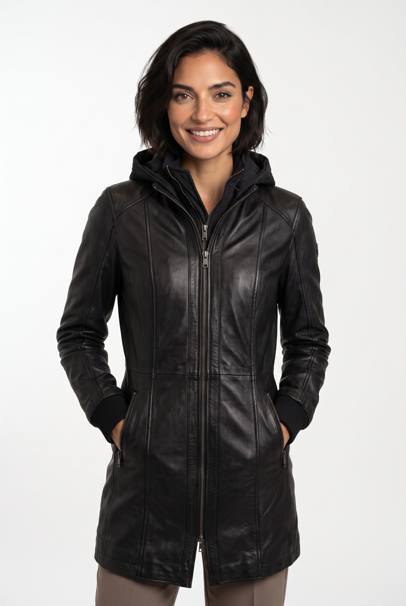 Mauritius Manteau en cuir »MWMabel« avec col montant & capuche amovible