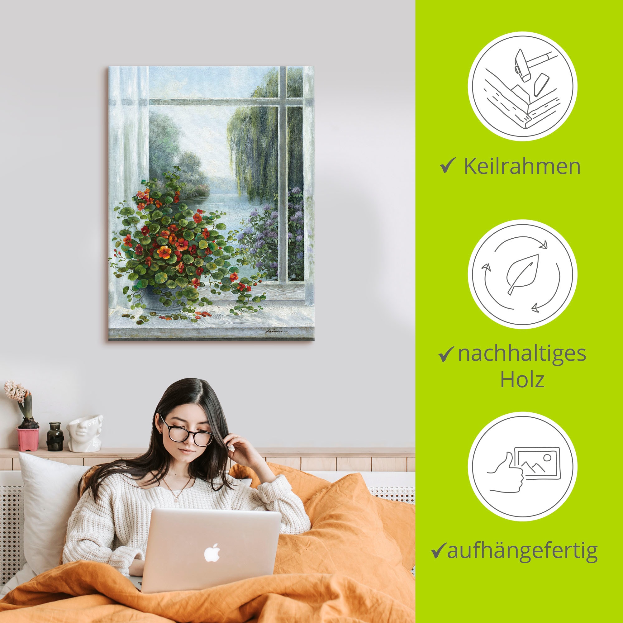 Artland Tableau sur toile »Kapuzinerkresse am Fenster« 1 cuis tlg. auf Holzrahmen gespannt