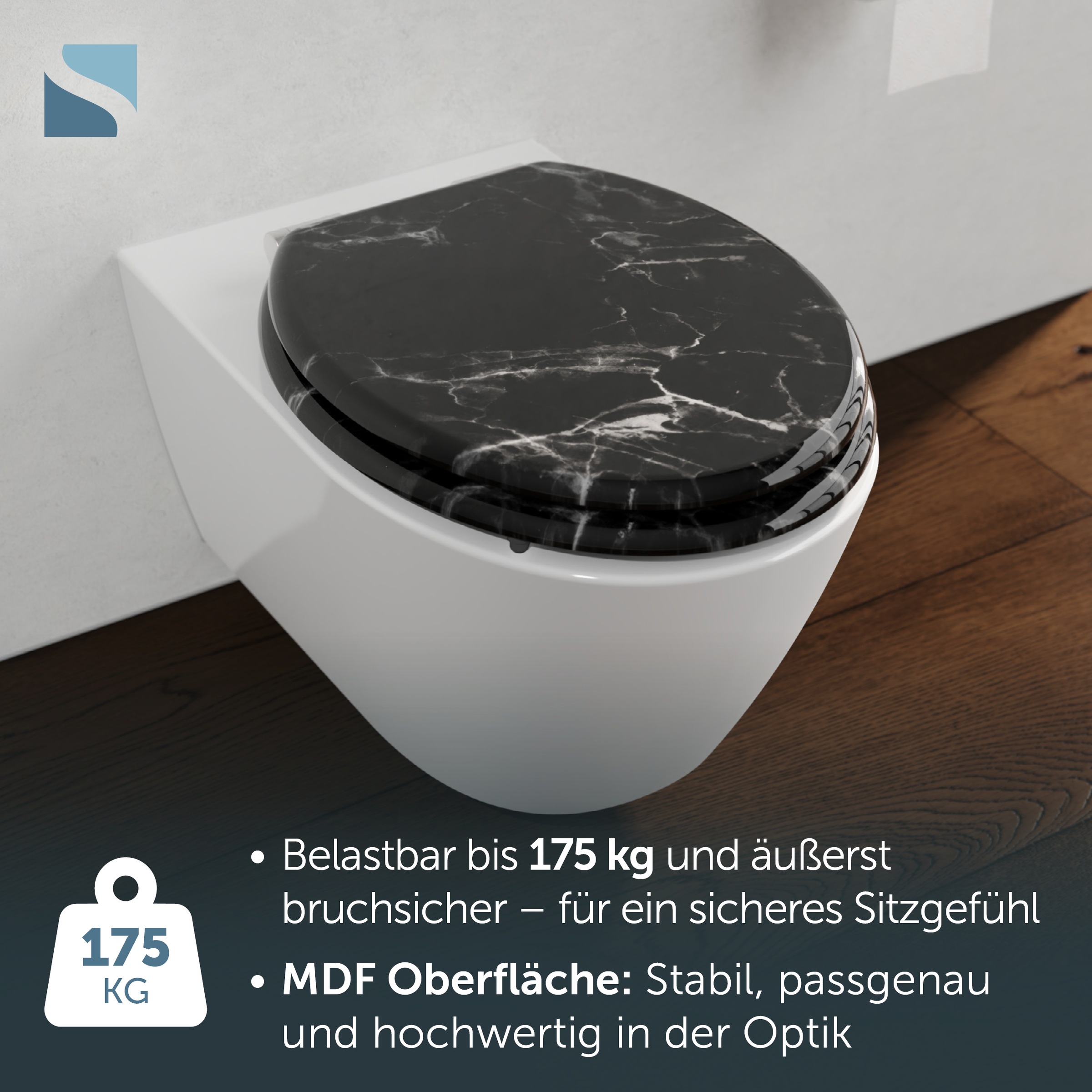 Schütte WC-Sitz »MARMOR BLACK« Toilettendeckel, Absenkautomatik, stabiles MDF, O-Form, Motiv, 175kg