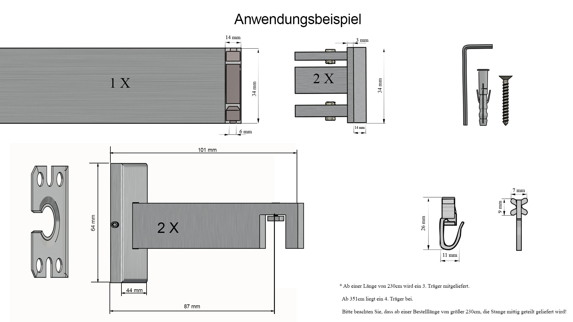 indeko Gardinenstange »Bern« 1 läufig-läufig Wunschmasslänge Innenlauf Komplett-Set inkl. Gleitern und Montagematerial