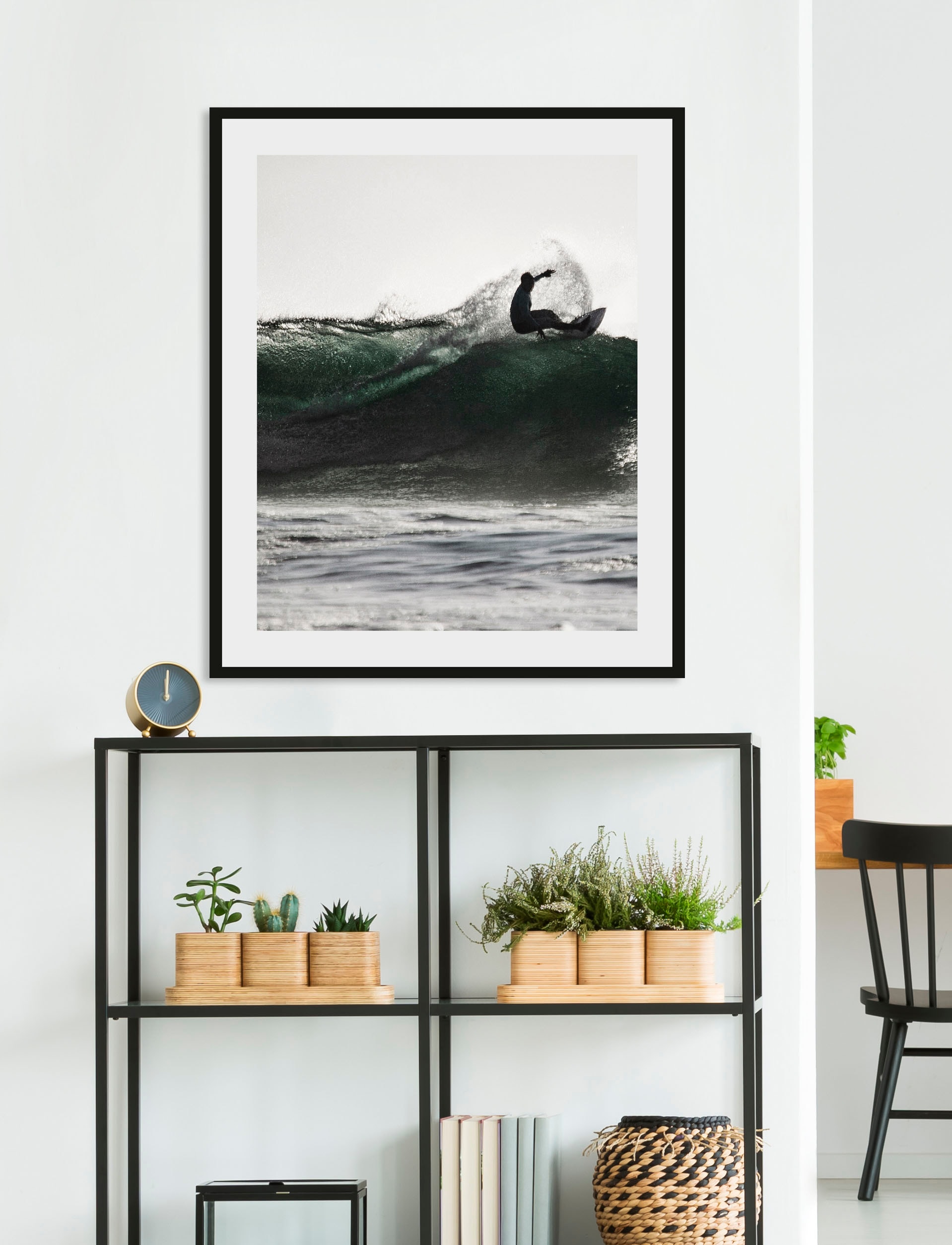 Image of queence Bild "WAVE" Foto Himmel Meer Bilder Sport Strand 1 Stk. tlg. HD Premium Poster-Druck inkl. Holzrahmen