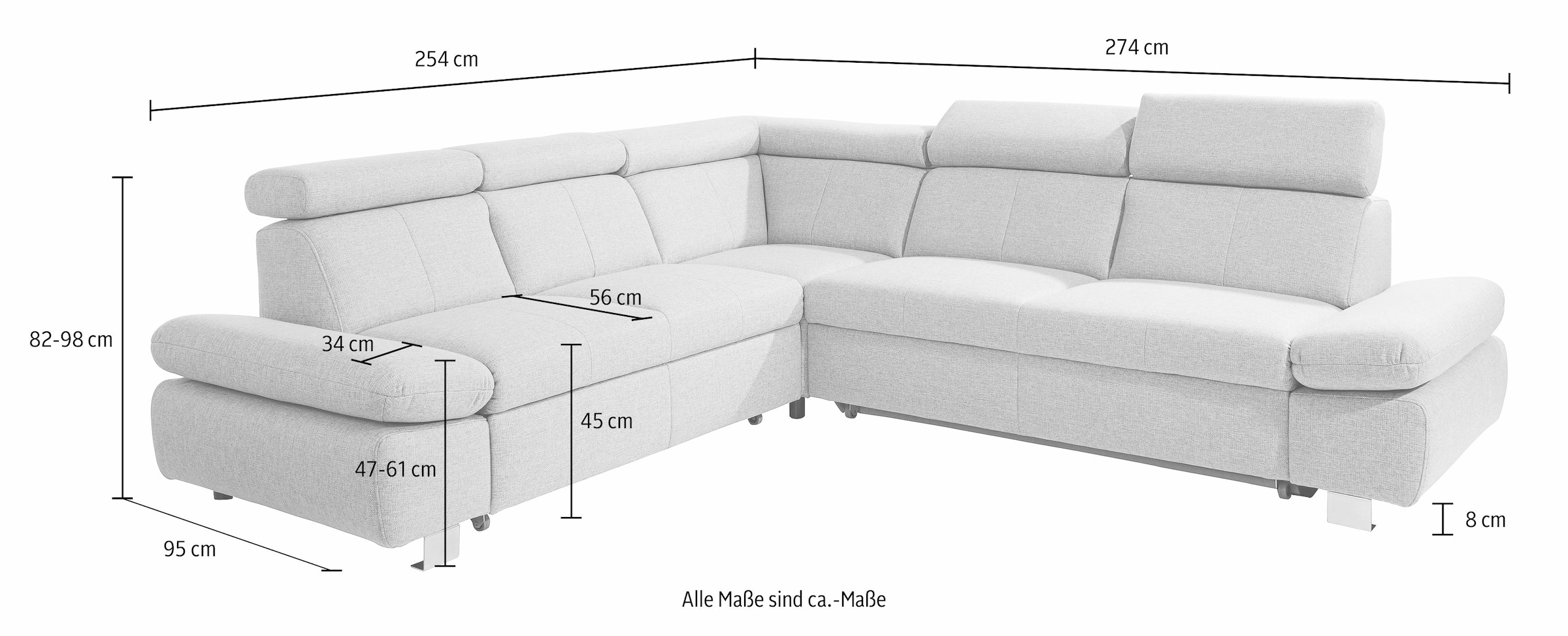 exxpo - sofa fashion Ecksofa »Happy, bequem, tolle Detailverarbeitung, zeitlos modern, L-Form«, inkl. Kopf- und Armteilverstellung, wahlweise mit Bettfunktion