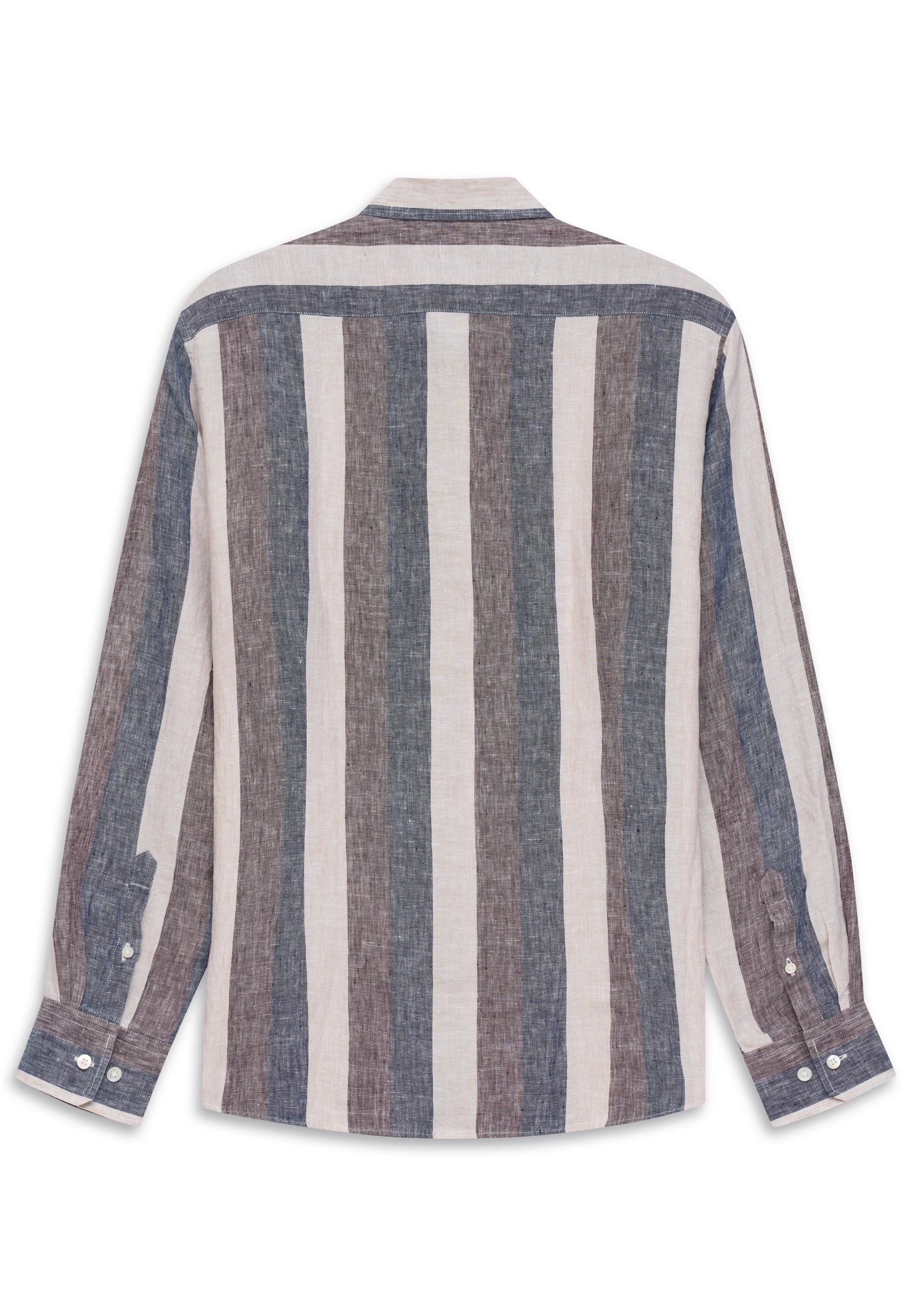 bugatti Chemise en lin en lin rayé avec col Kent