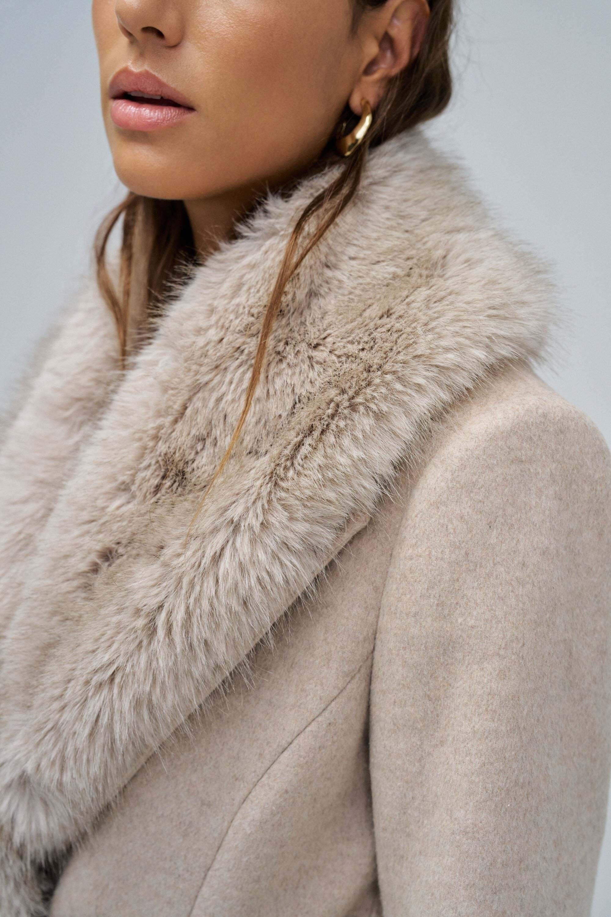 Salsa Veste en laine »Salsa Jeans Wollmantel Long Wool Coat Faux Fur Belt«