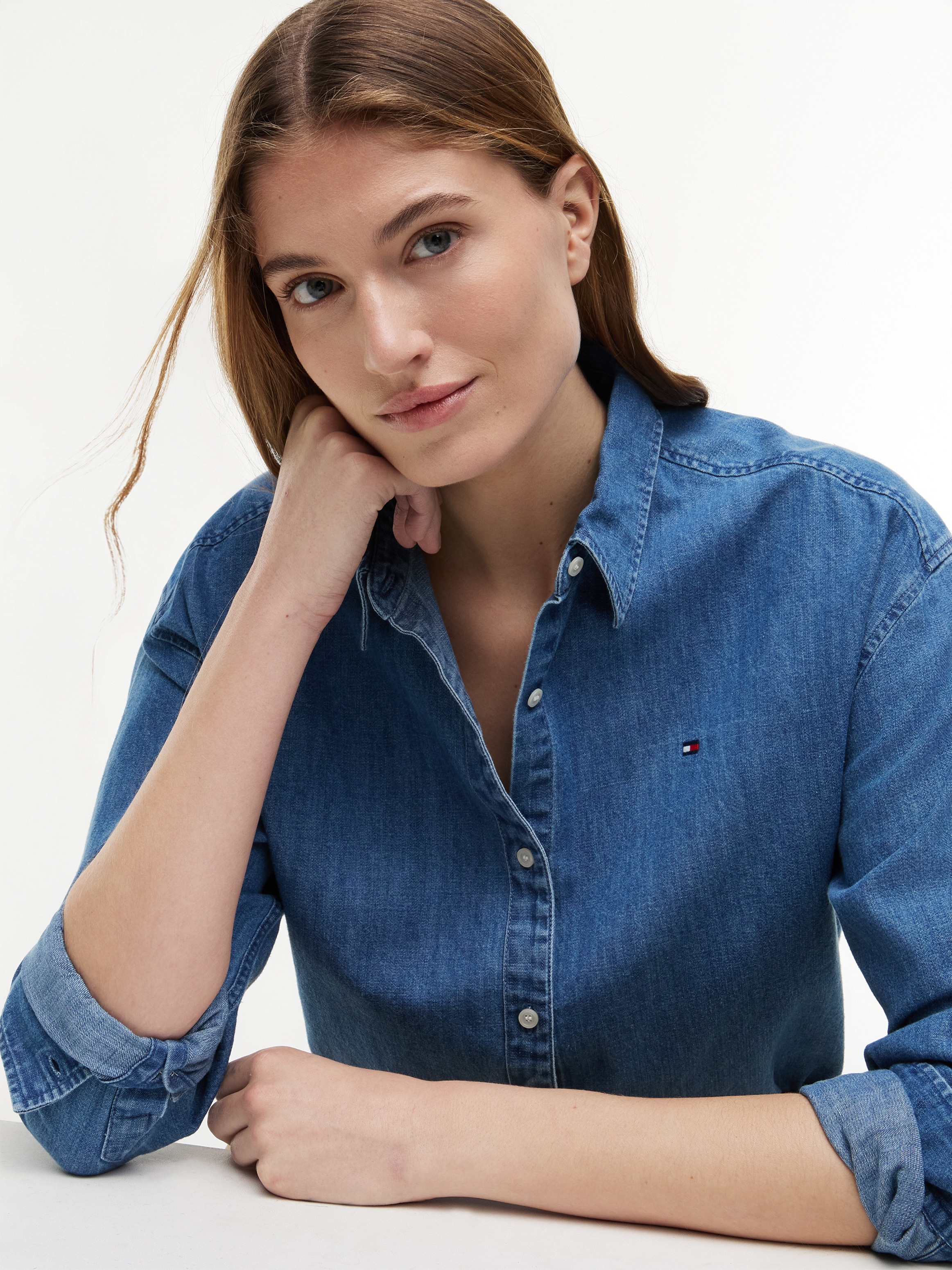 Tommy Hilfiger Blouse en jean »LIGHT DENIM BOXY SHIRT LS« Baumwolle