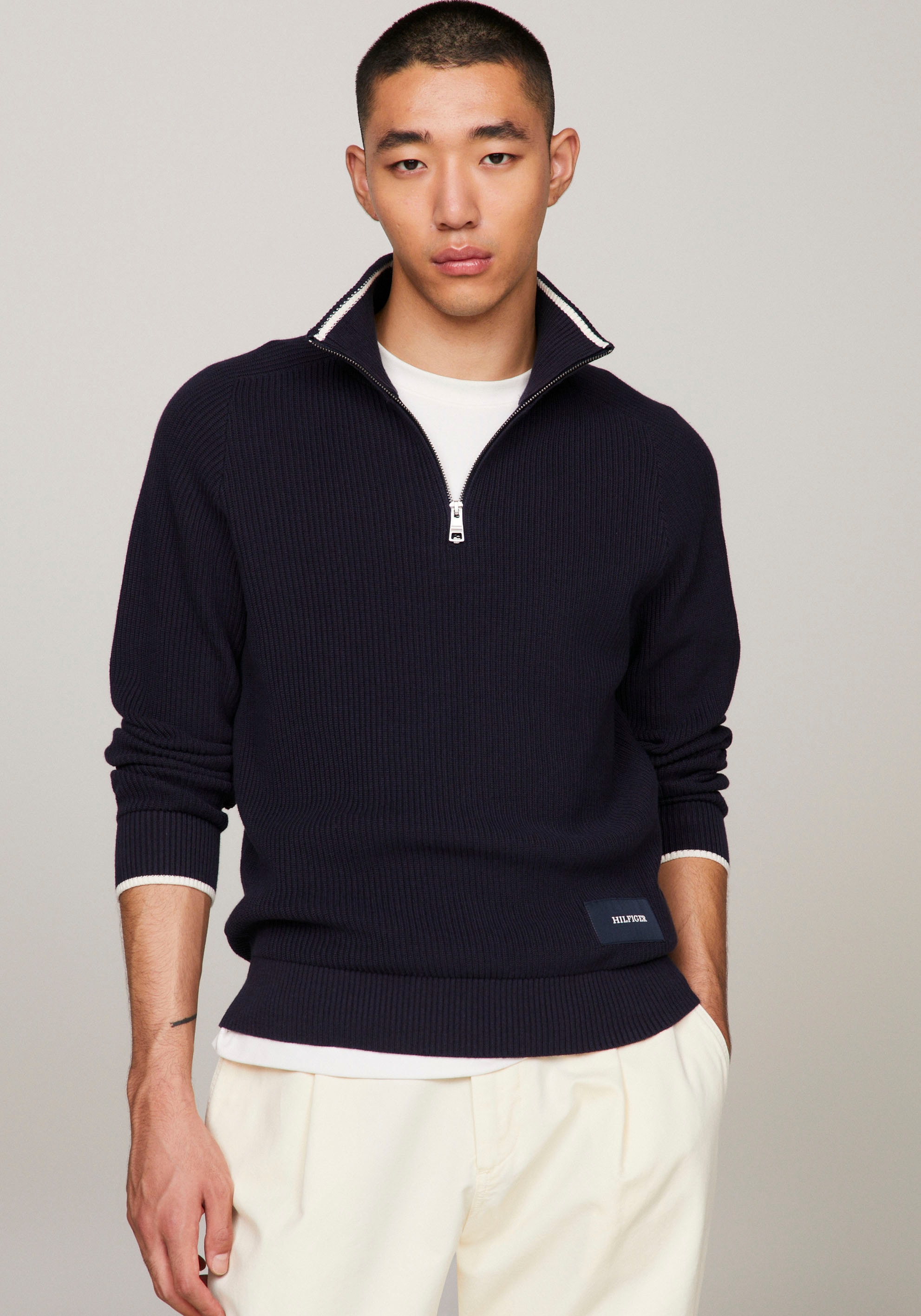 Strickpullover »TIPPED RIB STRUCTURE ZIP MOCK«