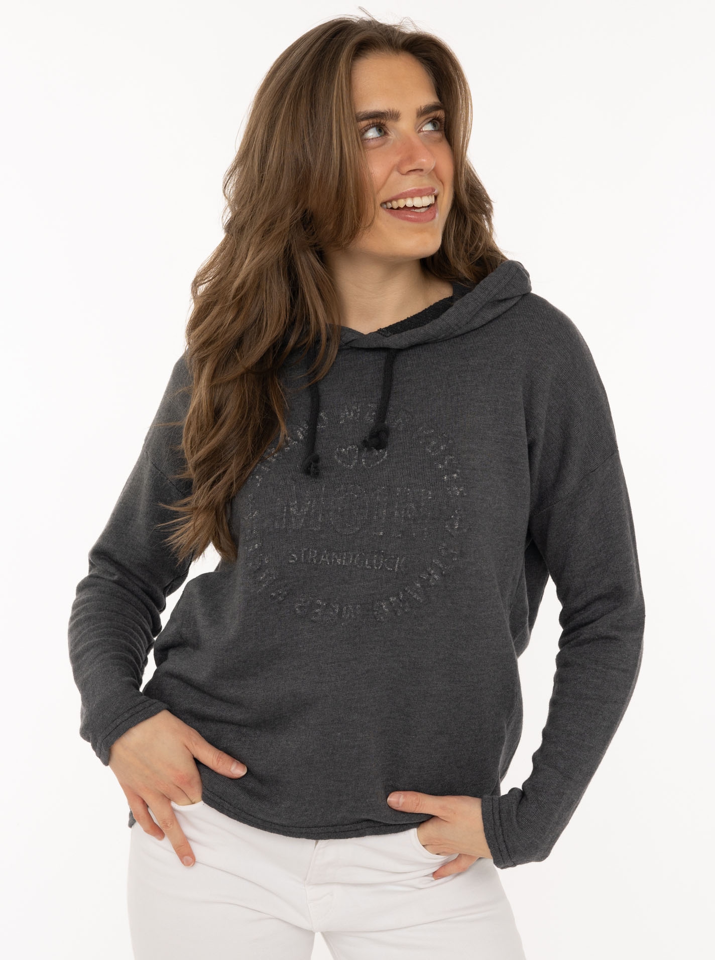 Image of Zwillingsherz Hoodie ""Moin"", Kapuze, Kordelzug, Langarm, maritimer Schriftzug
