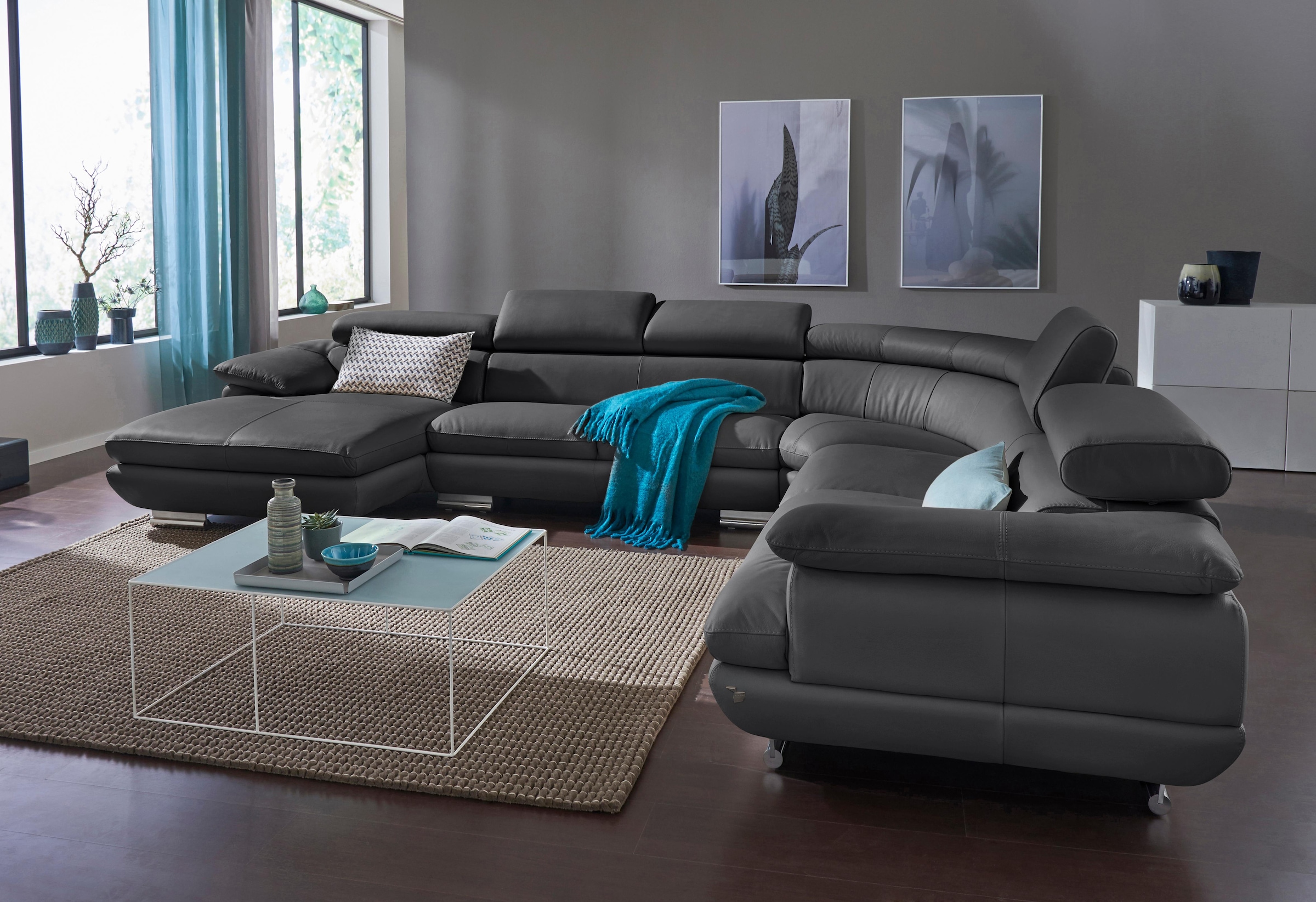 CALIA ITALIA Wohnlandschaft »Magic, italienisches Sofa zum Träumen, erstklassiger Sitzkomfort«, verstellbaren Kopfstützen zum Relaxen, in 2 Lederqualitäten, U-Form