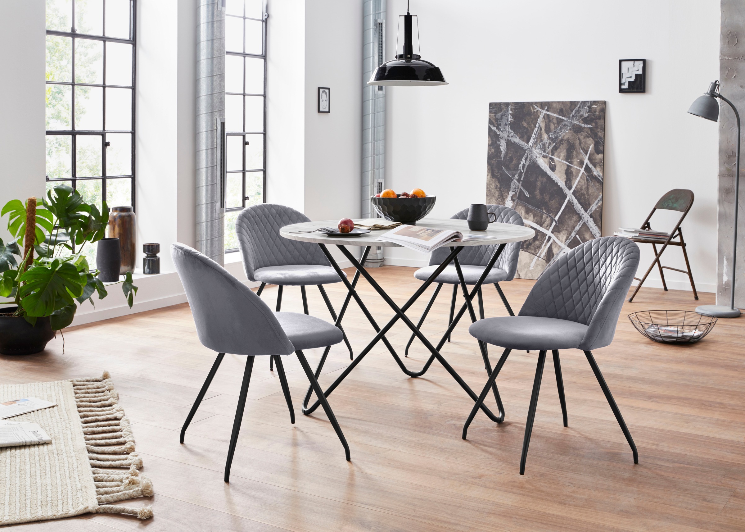Image of GOODproduct Essgruppe "Emmajonas" Set, 5 Stk. tlg. moderner runder Tisch in Marmoroptik