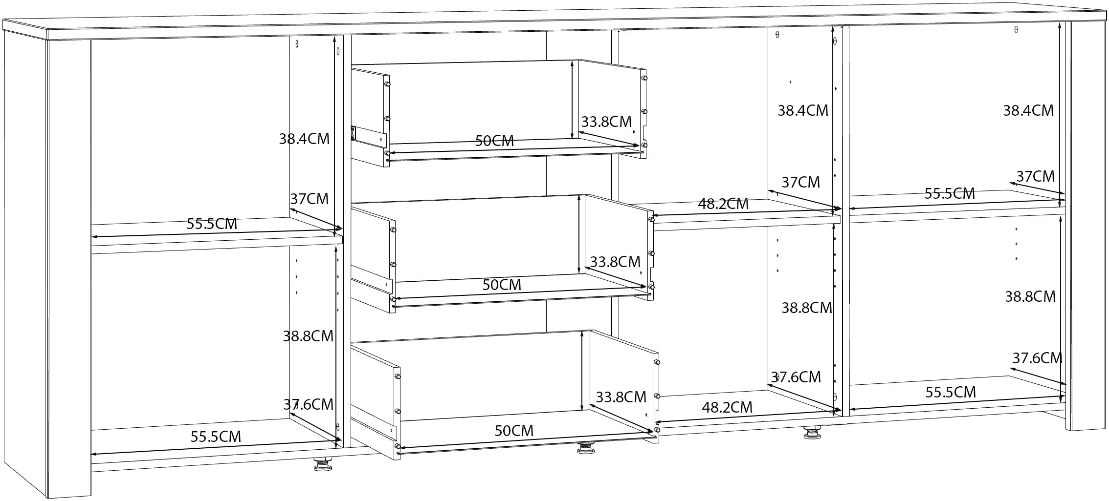 FORTE Buffet »Bohol, grosses Sideboard,Breite 2,20 mtr. Soft-Close, Stauraum« L/H/P 220,8/87/42cm, 3 portes, 3 SK