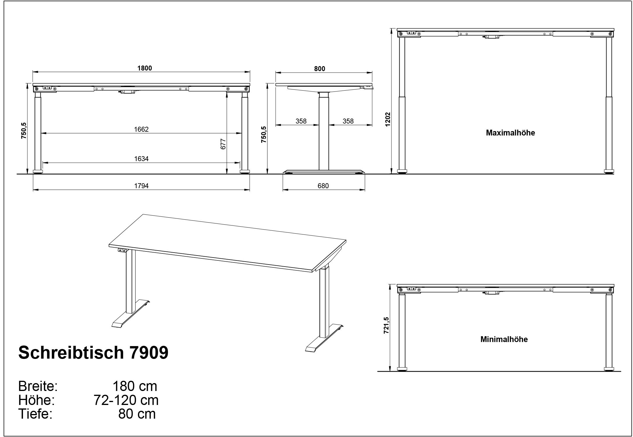 GERMANIA Büromöbel-Set »Mailand, inkl. Schreibtisch (elektr. höhenverstellbar) & Rollcontainer«, (2 tlg.), Breitenvariante wählbar (140-180 cm), Made in Germany