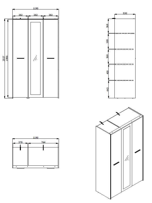 INOSIGN Armoires à vêtements »Varadero, 2 moderne Farbkombinationen mit schwarzen Griffen« mit 1 Spiegeltür, in den Breiten 119 und 157cm, FSC-zertifiziert