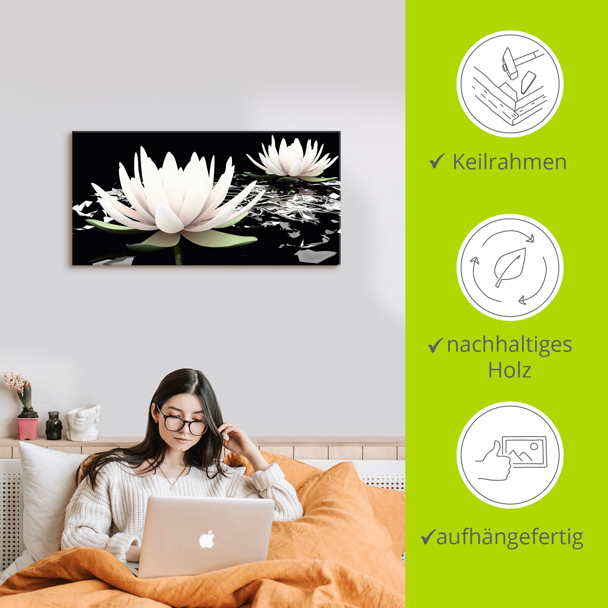 Artland Wandbild »Zwei Lotusblumen auf dem Wasser«, Blumen, (1 St.), als Alubild, Outdoorbild, Leinwandbild, Poster, Wandaufkleber