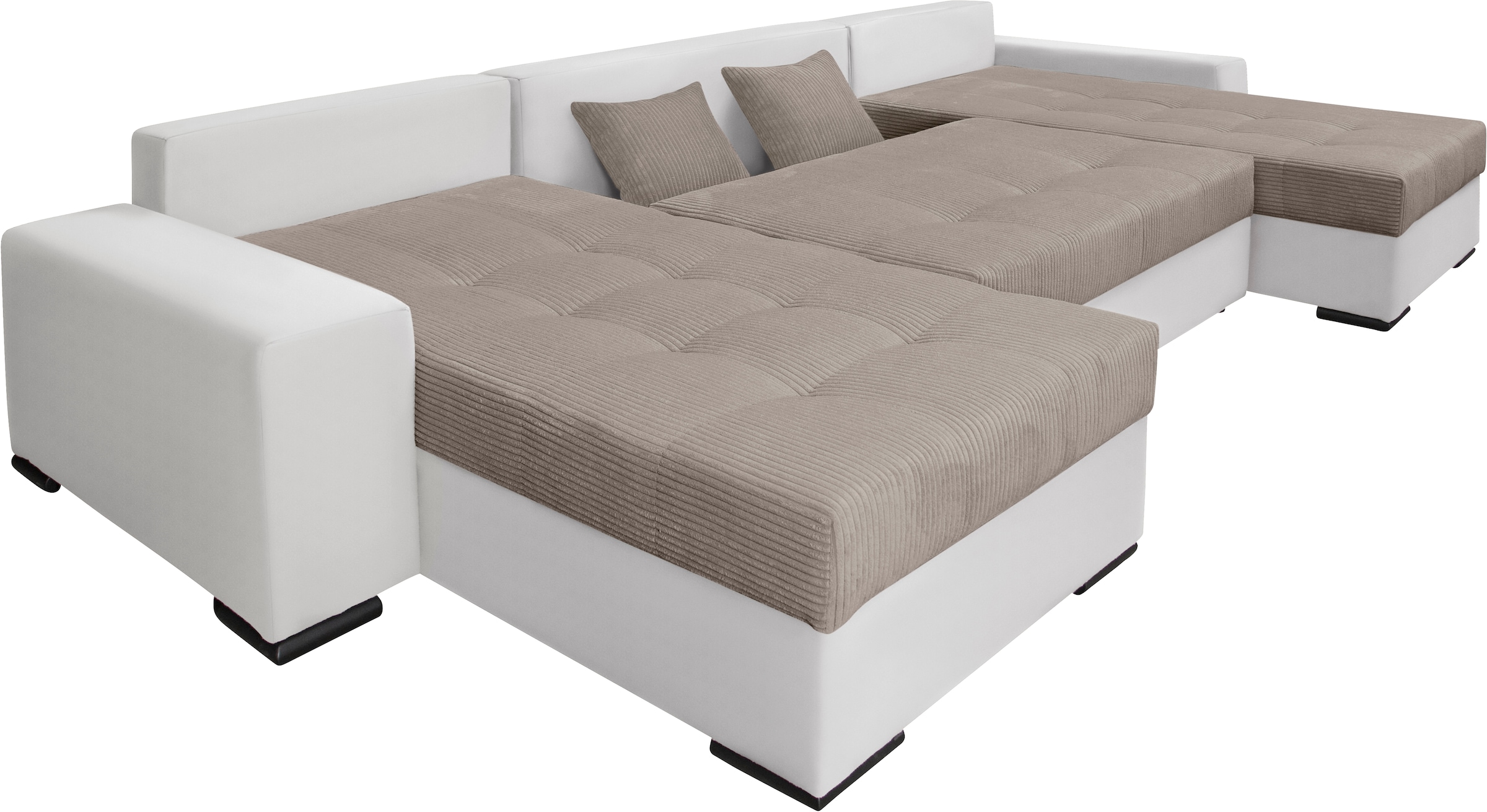 COLLECTION AB Wohnlandschaft »XL-Josy U-Form, Breite 313 cm, Cord-/Mix«, inkl. Bettfunktion, Bettkasten, mit 4 gleich grossen Rückenkissen