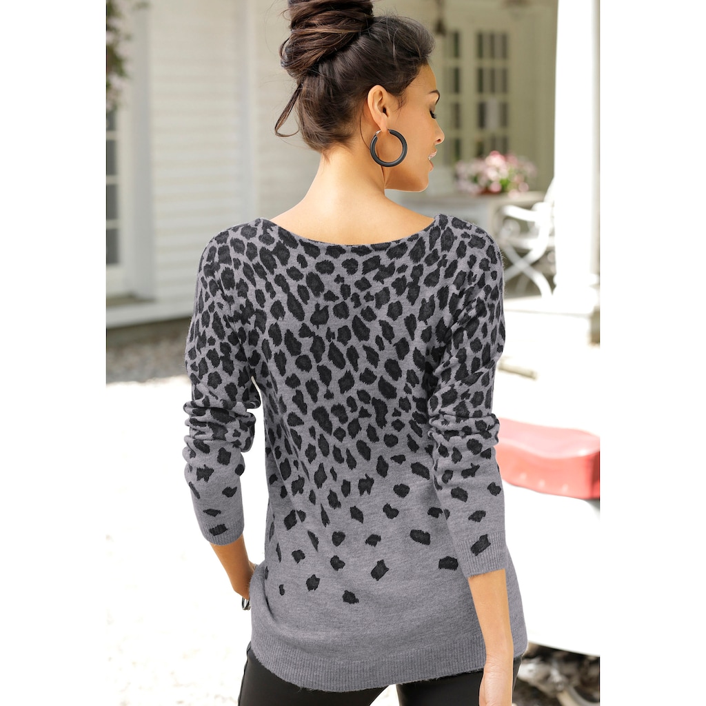 LASCANA Strickpullover, mit Leomuster, weicher Damenpullover mit Alloverprint