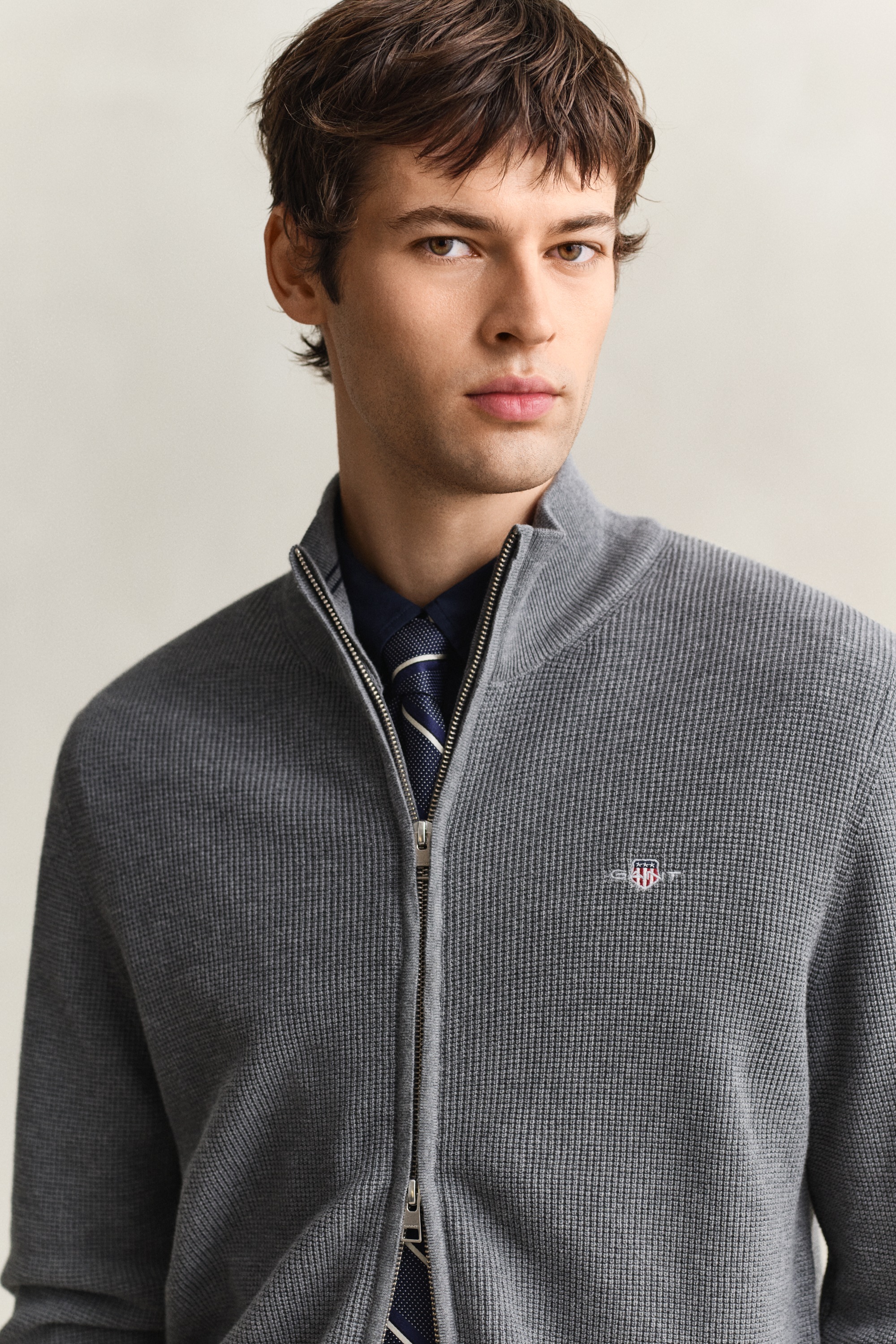Gant Veste en tricot »MICRO TEXTURED COTTON ZIP« Regular fit mit Stehkragen