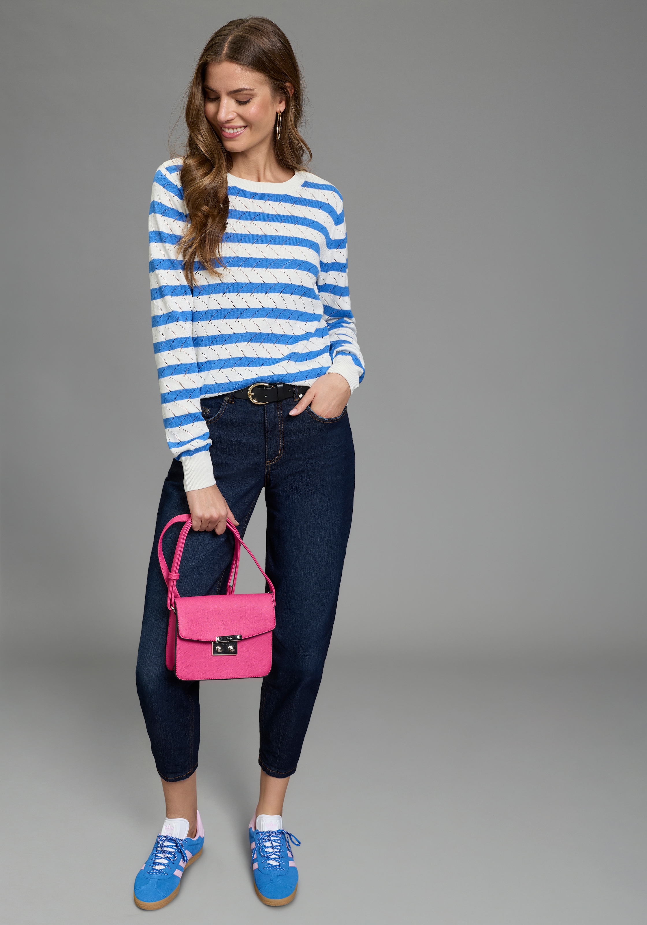 Laura Scott Pull ajouré »im sommerlich leichtem Frühlings-Look« Pull léger de transition avec motif ajouré délicat et rayures