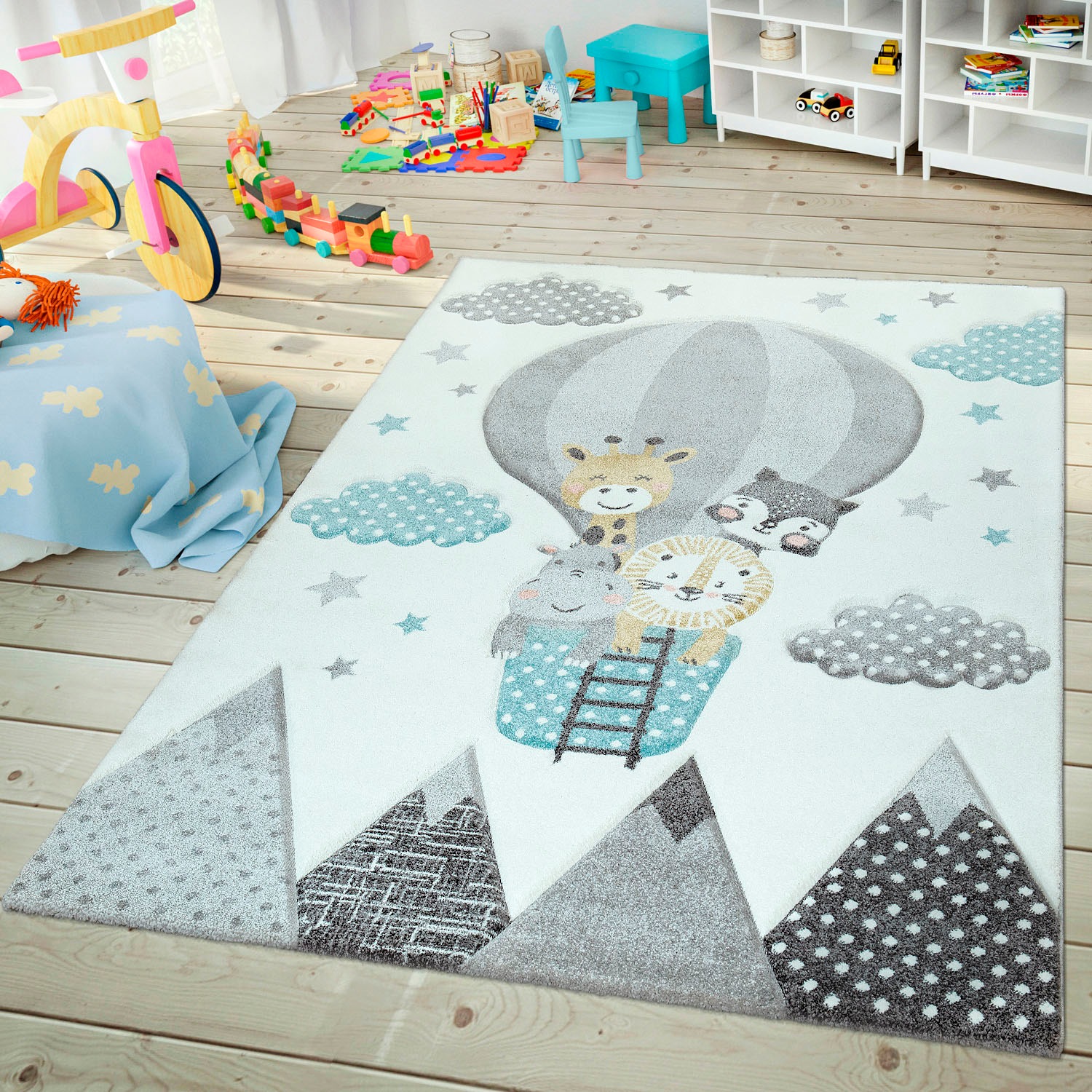 Image of Lüttenhütt Kinderteppich »Cosmova«, rechteckig, 17 mm Höhe, Kurzflor, Motiv Tiere & Berge, Pastell-Farben, ideale Teppiche fürs Kinderzimmer bei Ackermann Versand Schweiz