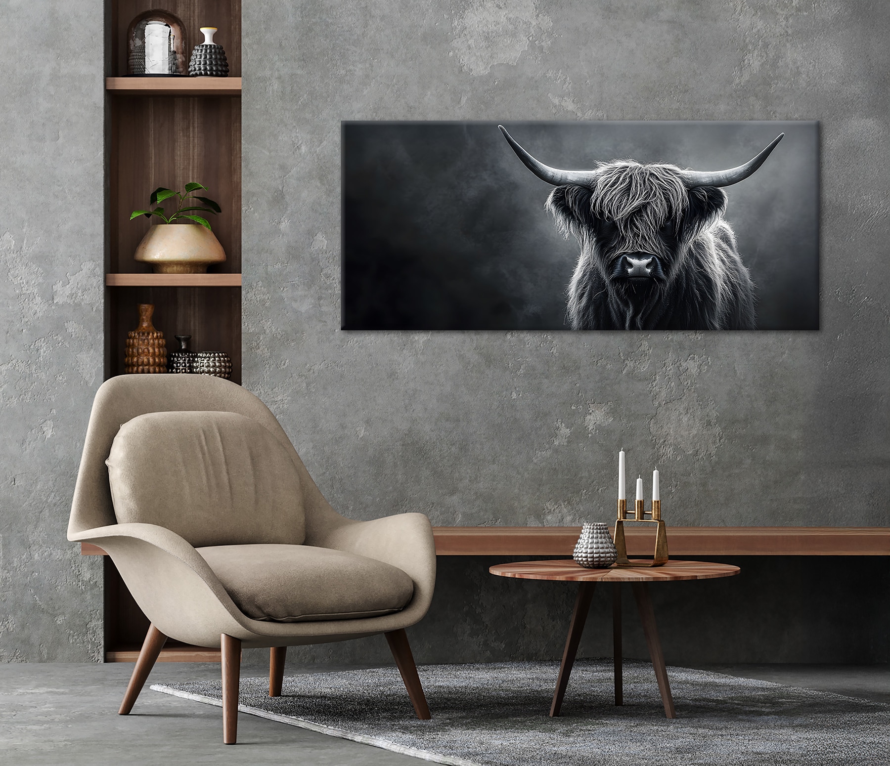 Bönninghoff Leinwandbild »Wandbild HOCHLANDRIND XXL 60x140 cm – Leinwandbild Keilrahmen Deko« Hochlandrind | Kuh | Kuhbilder 1 Stk. tlg. auf Keilrahmen gespannt
