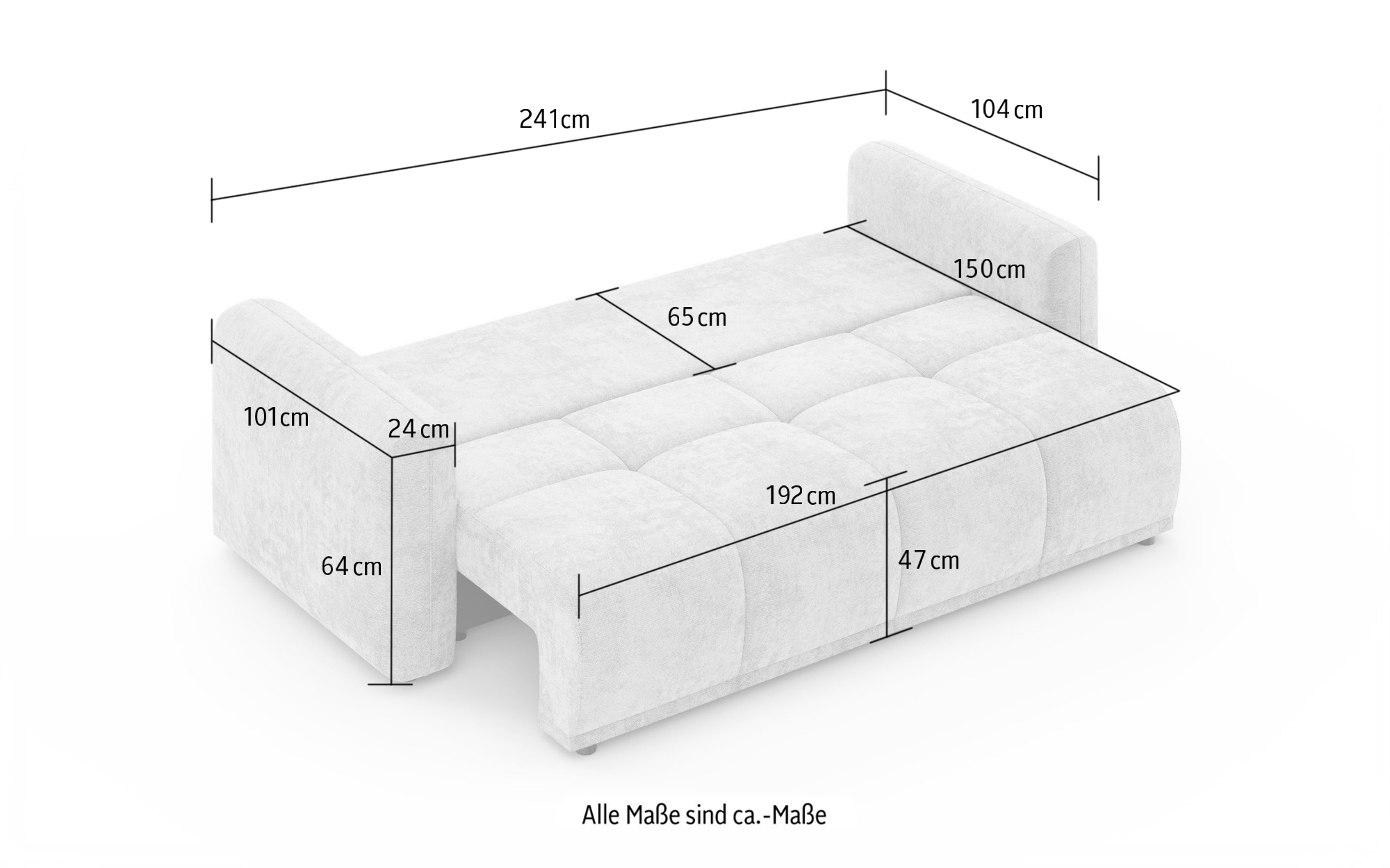 GOODproduct 3-places »LOXXA Schlafsofa mit Bettkasten, komfortables Sitzgefühl, Breite 241cm« Liegefläche 150x192cm, inklusive Rückenkissen, moderne Steppung