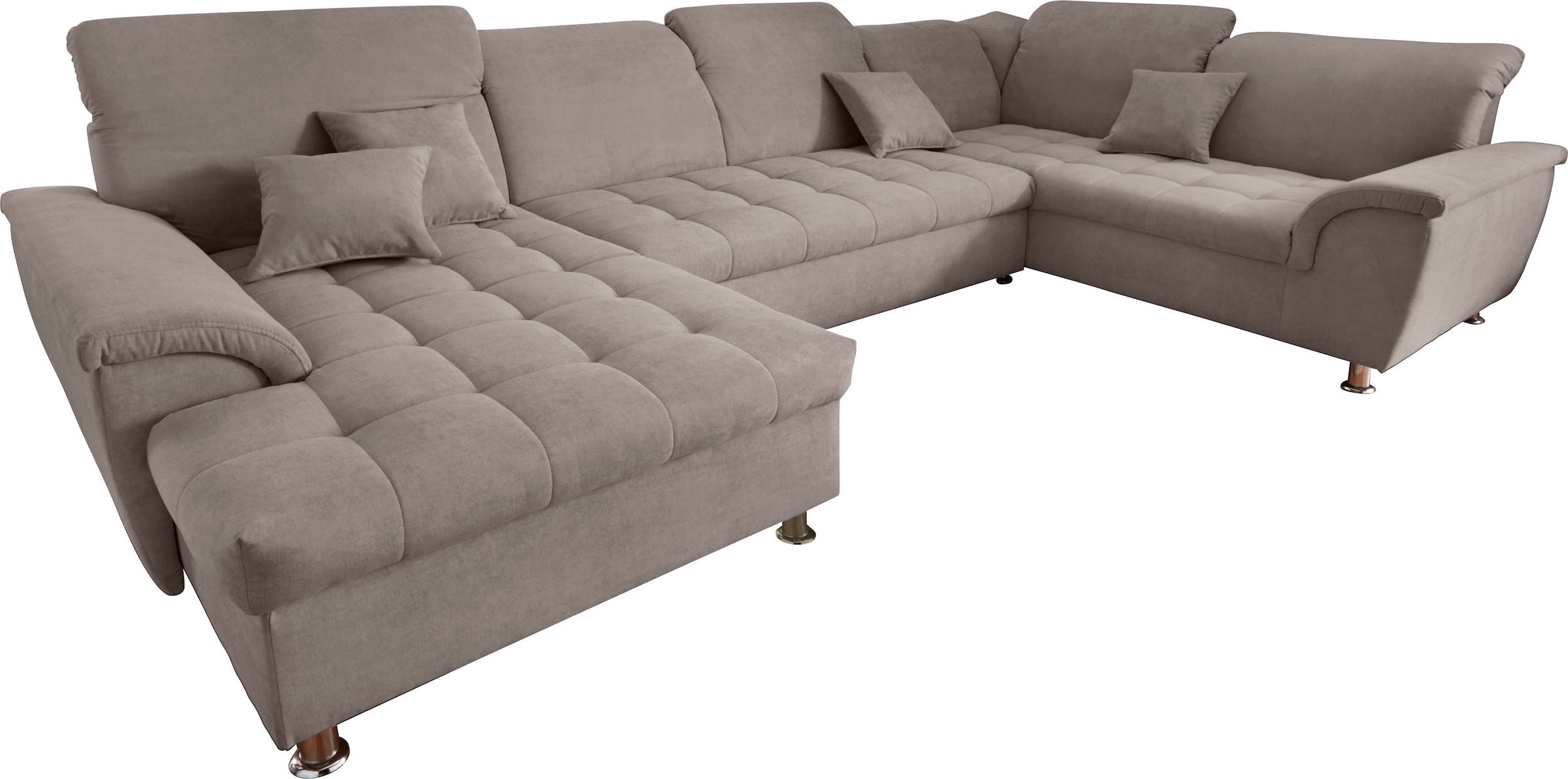 Image of DOMO collection Wohnlandschaft "FRANZI optional mit Bettfunktion, Bettkasten & Kopfteilverstellung" U-Form, Recamiere links, taupe, B/T: 352/206 cm