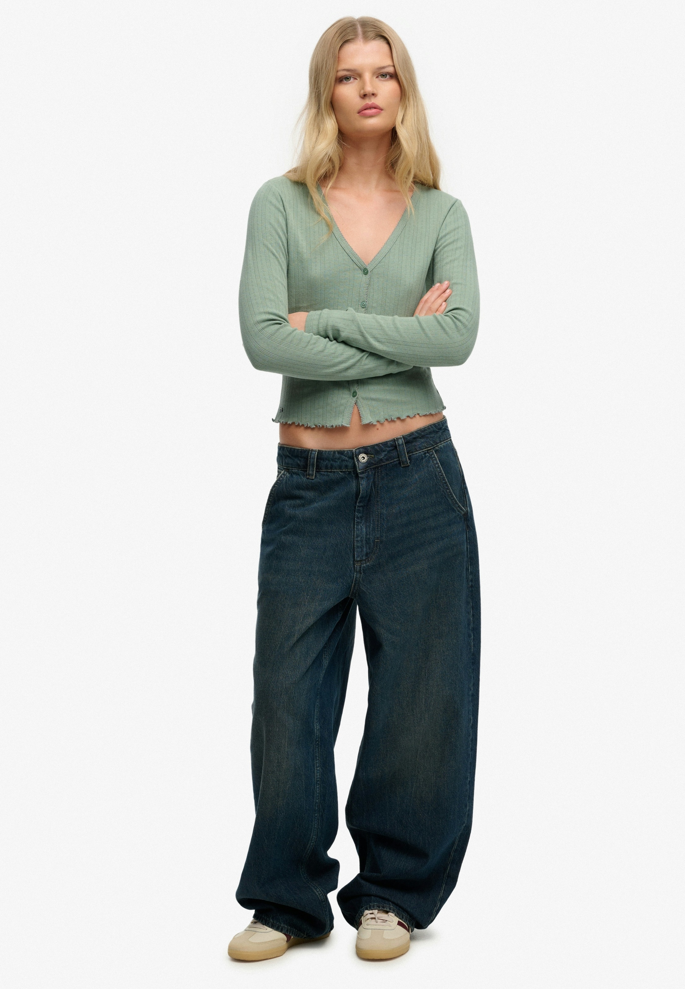 Superdry Cardigan »ATH ESS POINTELLE CARDIGAN« Pointelle Muster, Baumwolle, Jerseyqualität, skinny fit