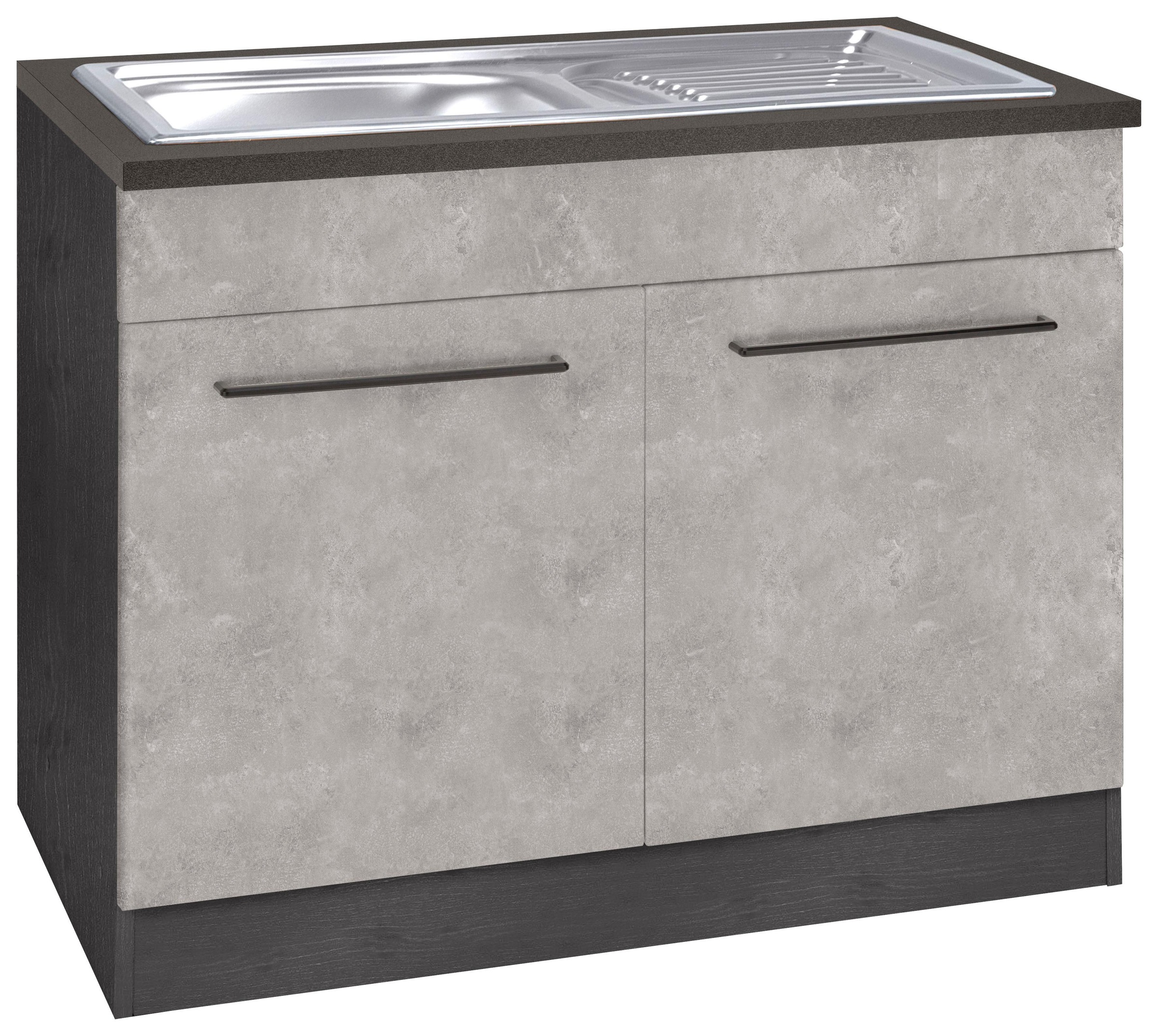 Image of HELD MÖBEL Spülenschrank »Tulsa«, 100 cm breit, 2 Türen, schwarzer Metallgriff, hochwertige MDF Front, inkl. Einbauspüle aus Edelstahl bei Ackermann Versand Schweiz