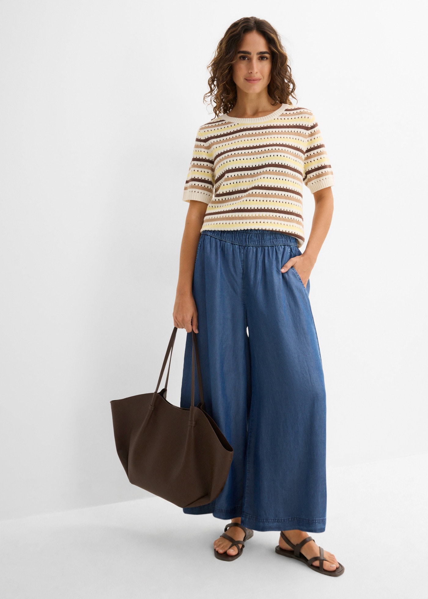 bonprix Palazzohose  in Jeansoptik, aus Lyocell, mit Komfortbund, Loose Fit