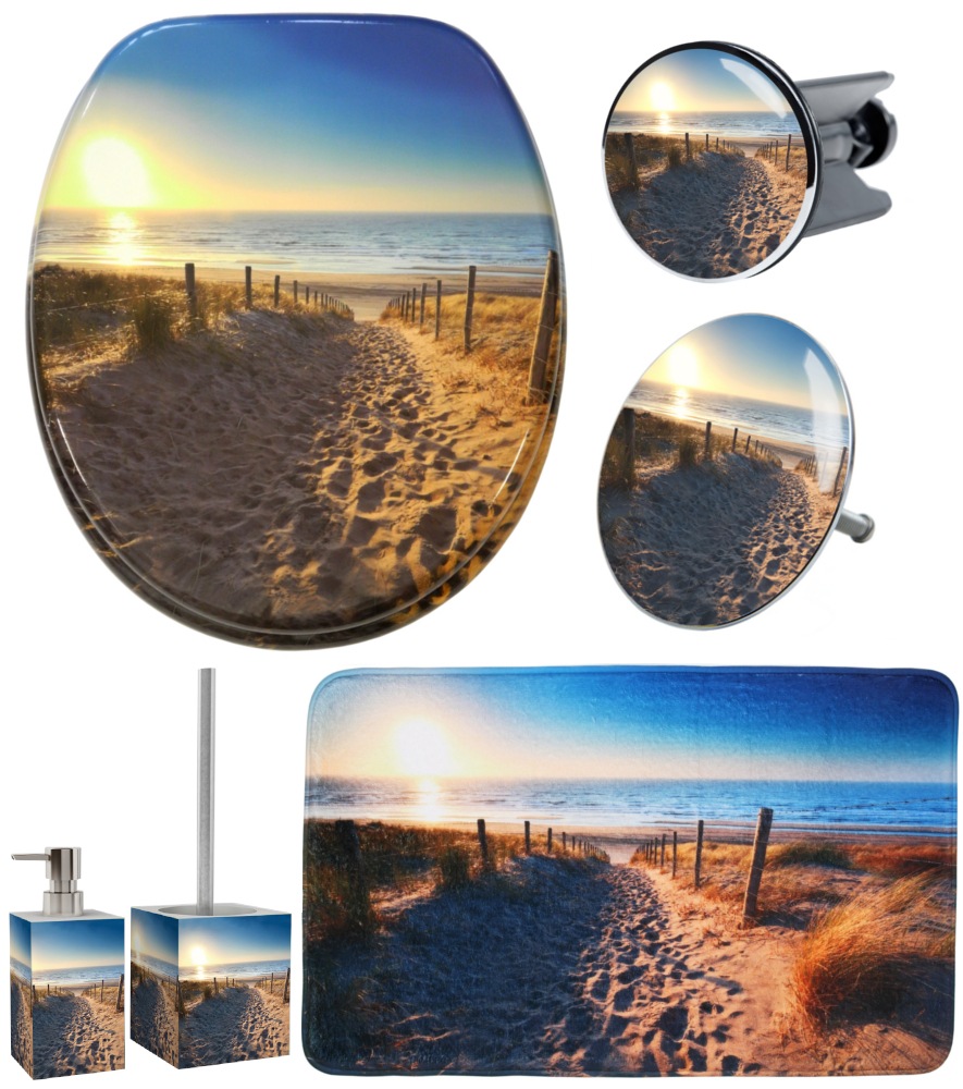 Image of Sanilo Badaccessoire-Set "Düne" WC-Sitz, Badteppich, Stöpsel, Seifenspender und WC-Bürste