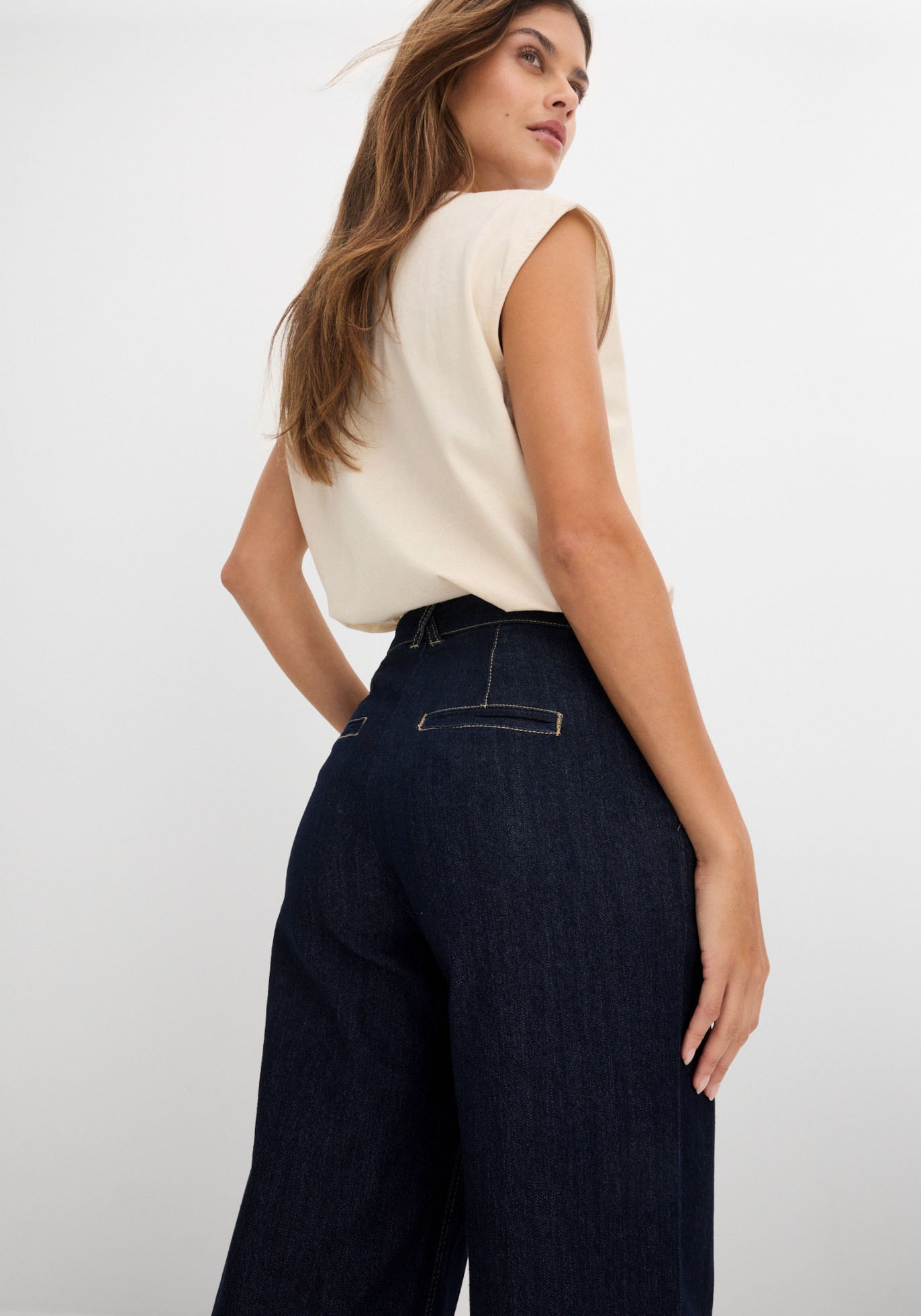 bonprix Jeans large »Wide-Leg-Jeans High Waist, Bequembund« Loose Fit Passform, High Waist, mit Bundfalten