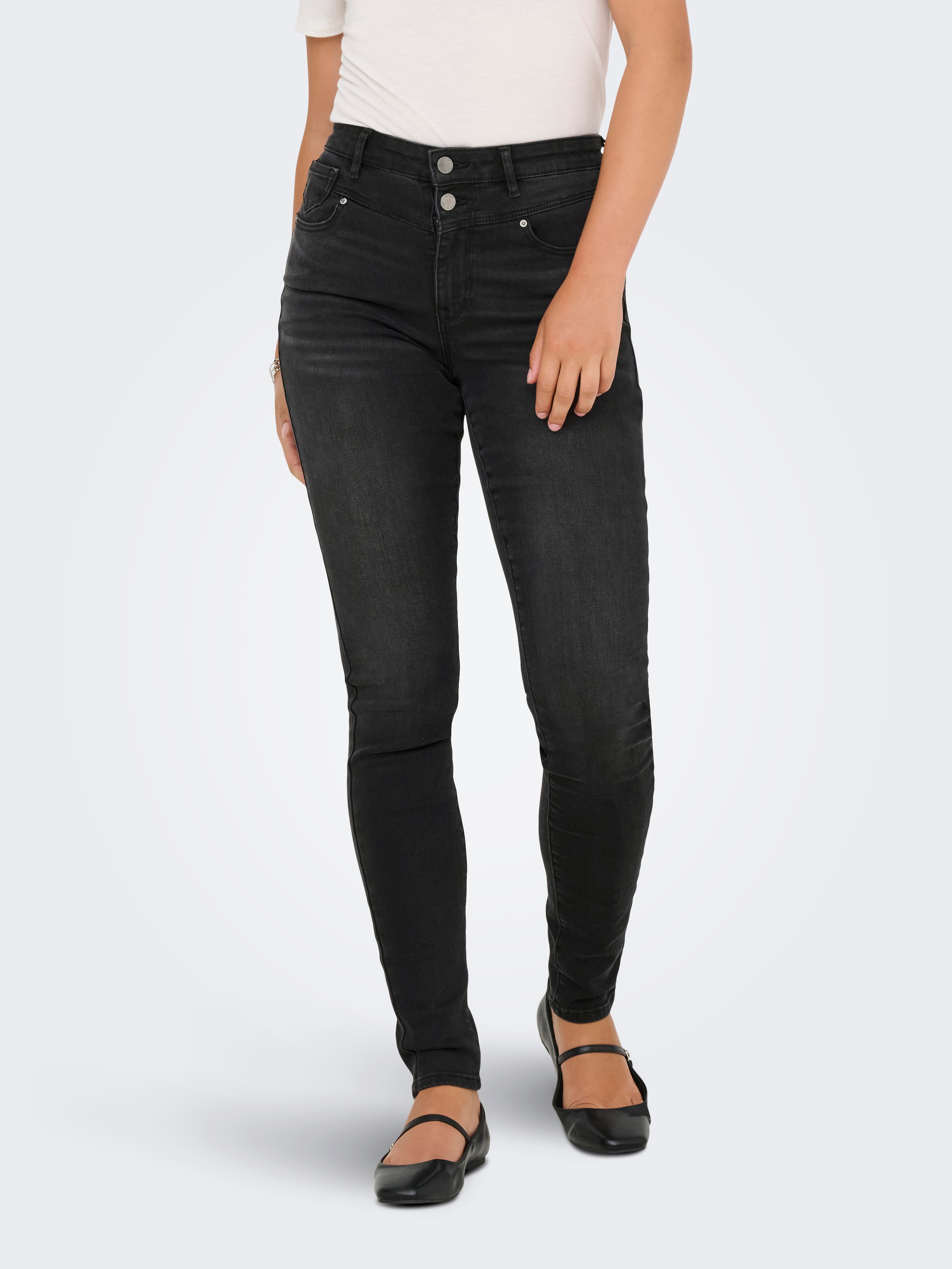 Image of ONLY Skinny-fit-Jeans "ONLWAUW HW DOU BUT CUT SKINNY DNM EXT" Materialmix, skinny fit
