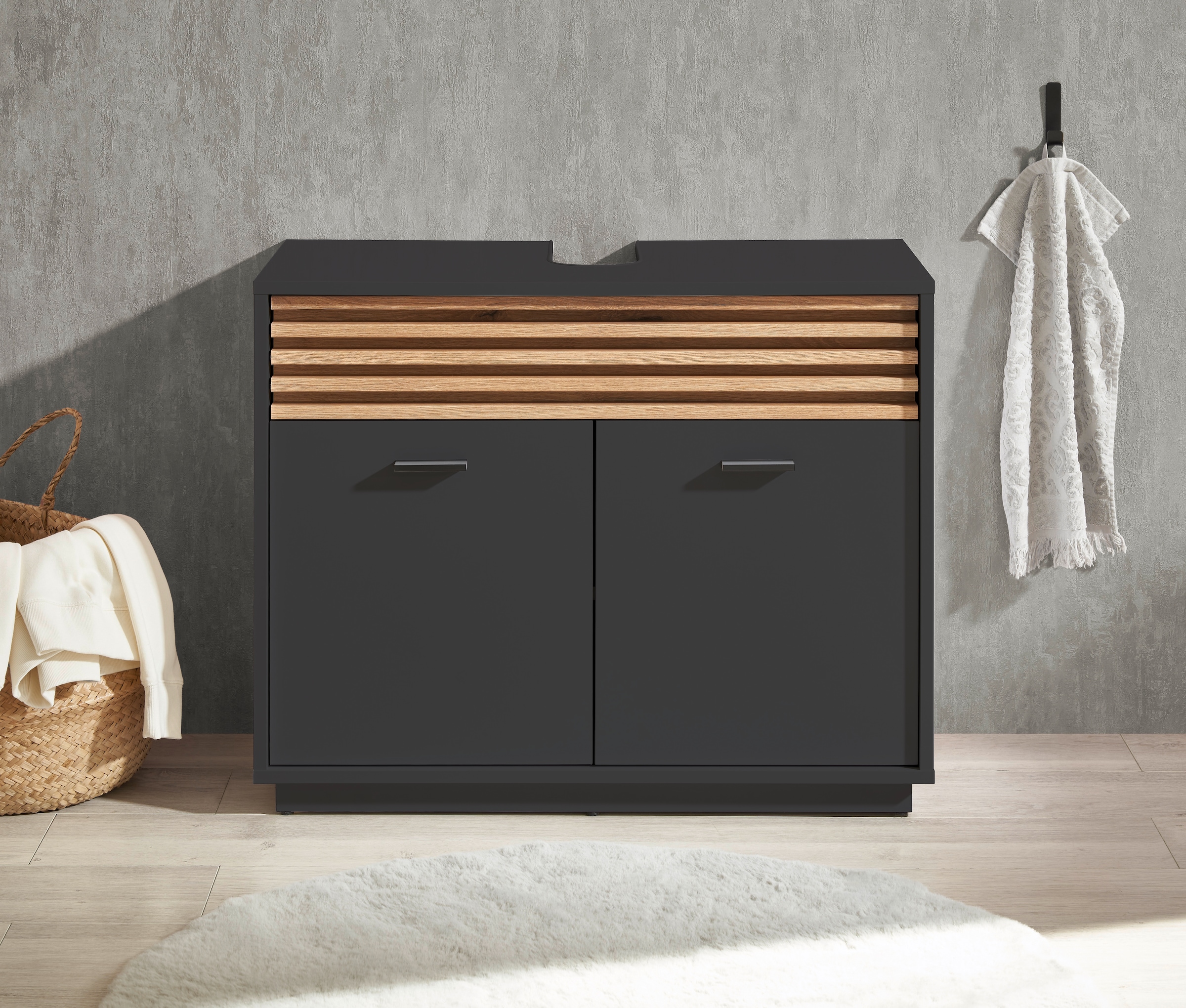 BASIC by Balculina Armoire sous lavabo »Liguria B/H/T 80x64x40 cm« 1 cuis tlg. Largeur 80cm, tiroir sous plan, FSC-Mix 70%