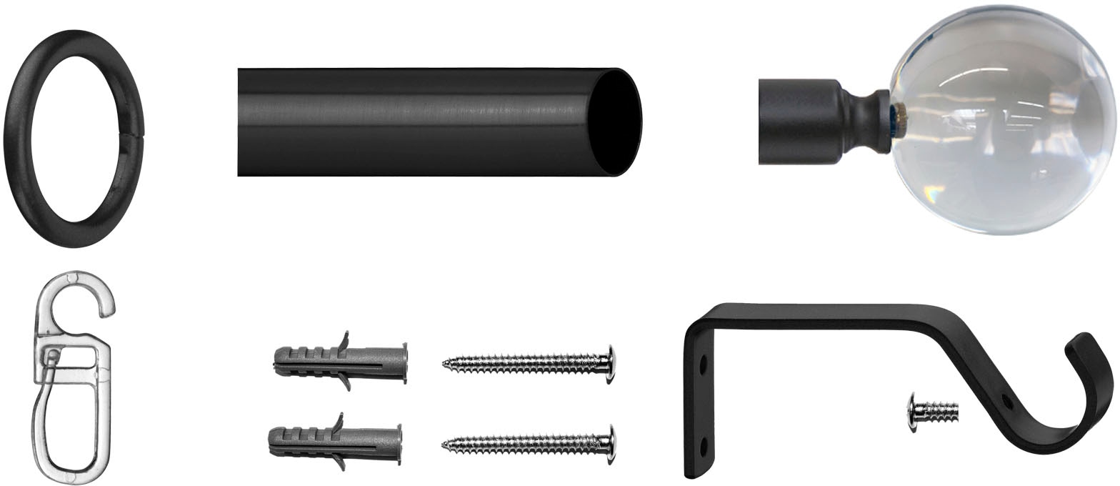 indeko Gardinenstange »Kugel Glas klar«, 1 läufig-läufig, Fixmass, Komplett-Set inkl. Ringen und Montagematerial