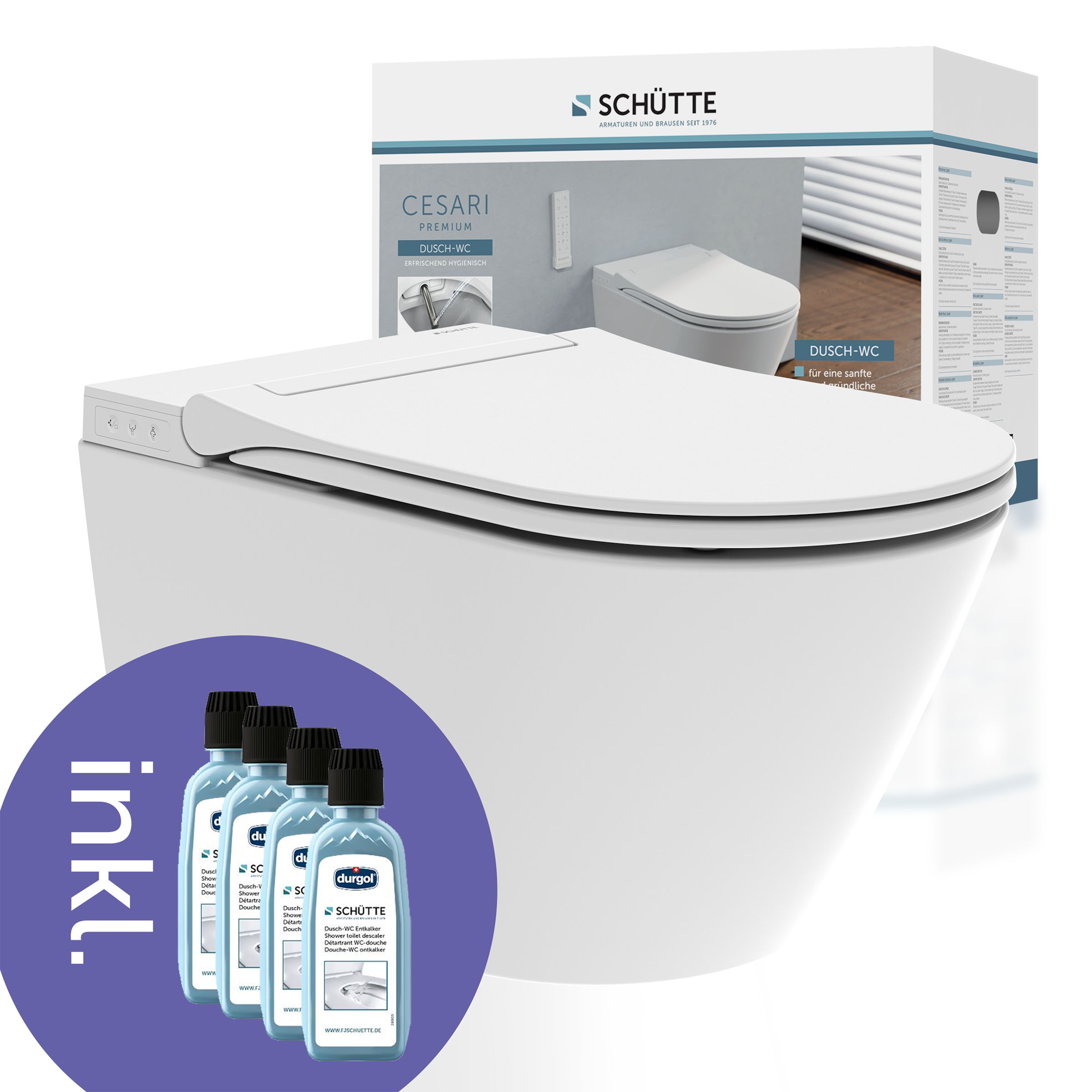 Image of Schütte Dusch-WC "CESARI Premium" Komplett-Set, spülrandlos, Taharet WC