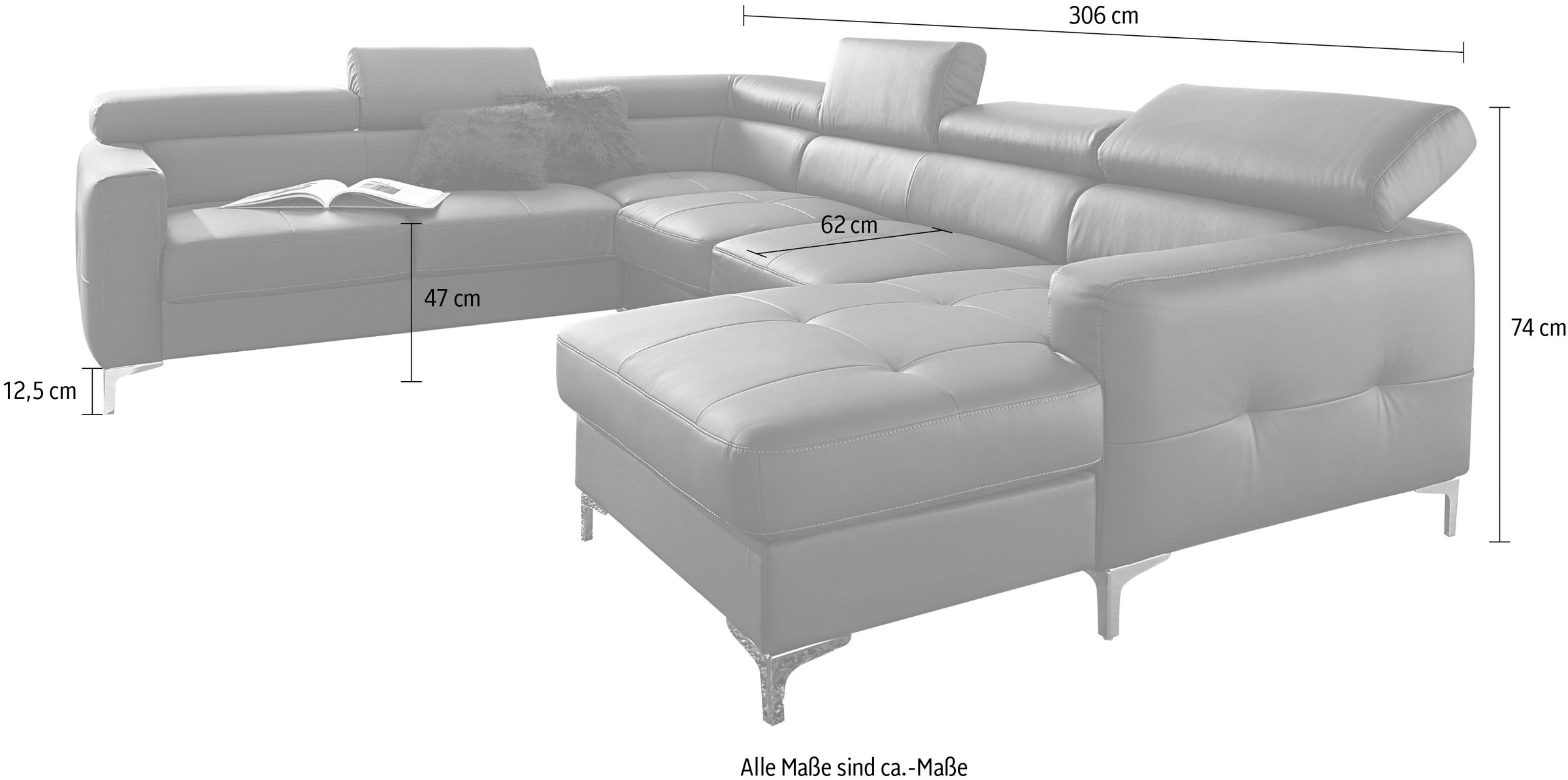 COTTA Polstergarnitur »Sammy«, (Set, Tiefe der Recamiere 169 cm), Set: bestehend aus Wohnlandschaft und Hocker, wahlweise Bettfunktion