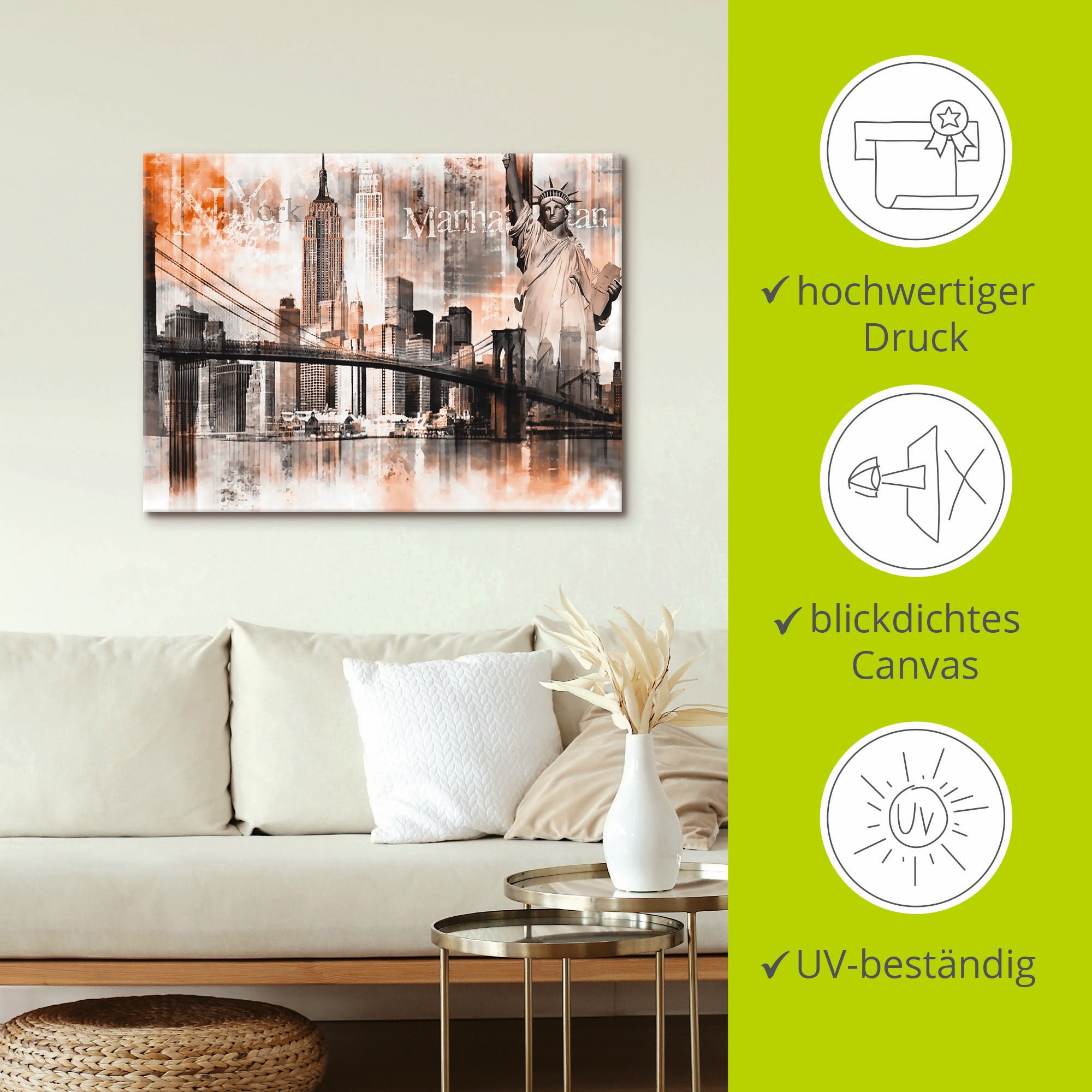 Artland Wandbild »New York Skyline Collage V«, Amerika, (1 St.), als Leinwandbild, Poster in verschied. Grössen
