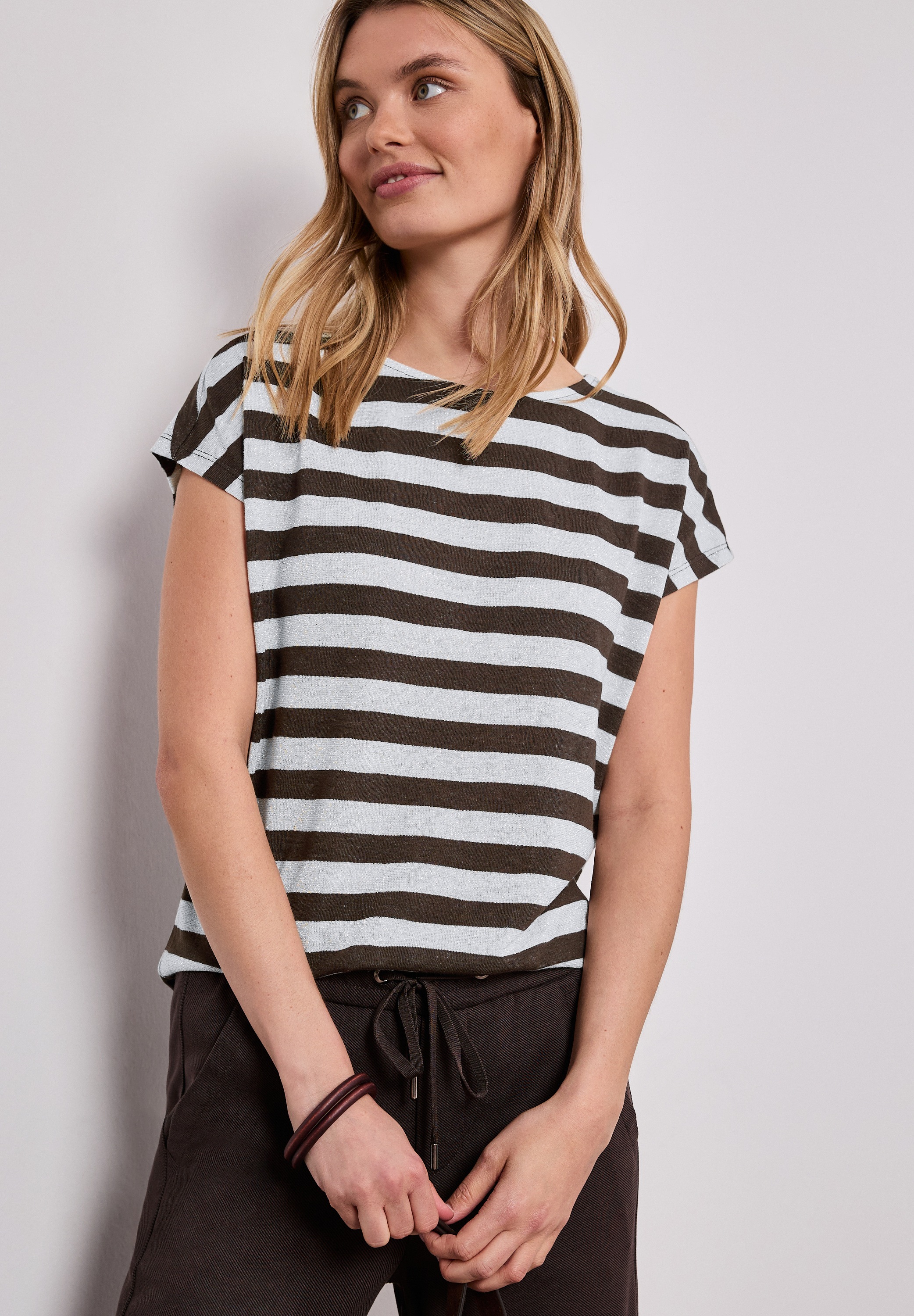 Image of STREET ONE Shirttop Streifenmuster mit Glitzerdetails, seitliche Schlitze