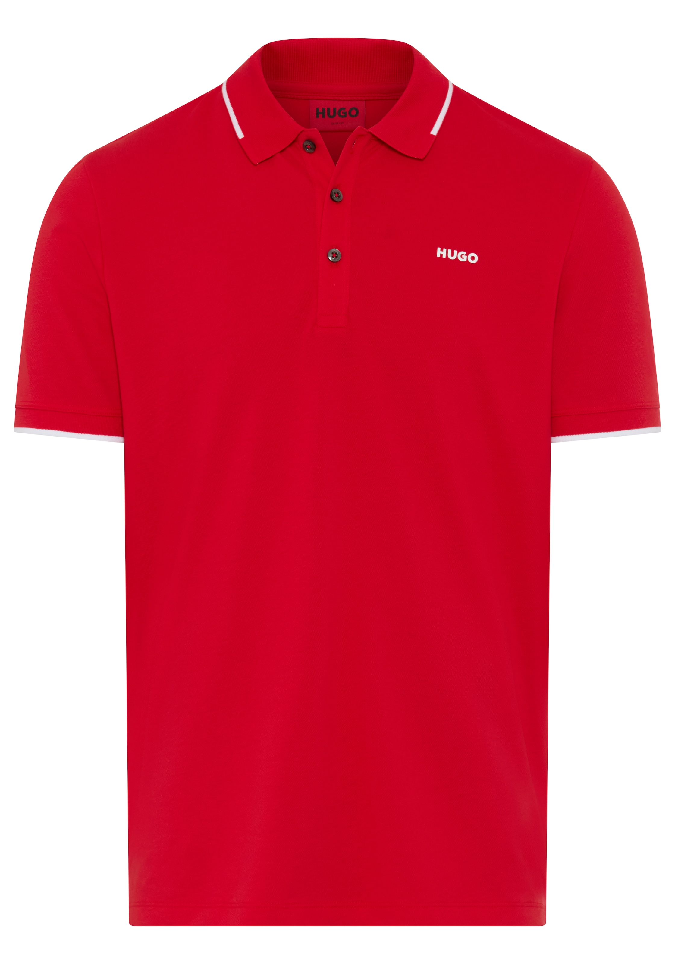 Image of HUGO Poloshirt "Dinoso" Kragen mit kontrastfarbigem Streifen, Slim Fit, Logodruck