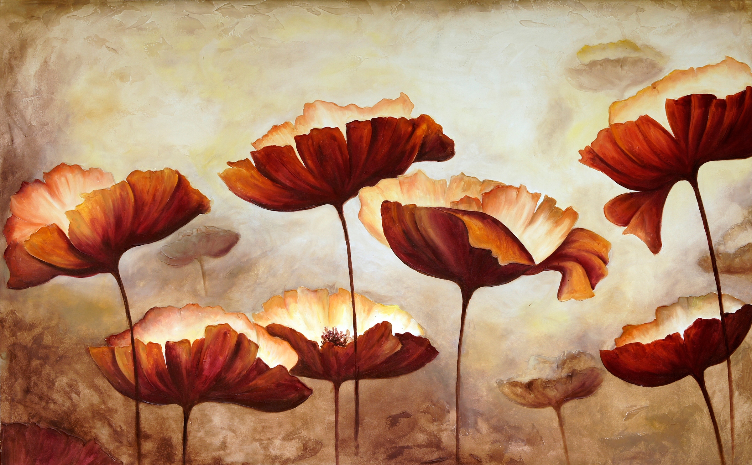 Image of Papermoon Fototapete "MOHNBLUMEN-MALEREI RETRO VINTAGE BLUMEN DEKOR MUSTER"