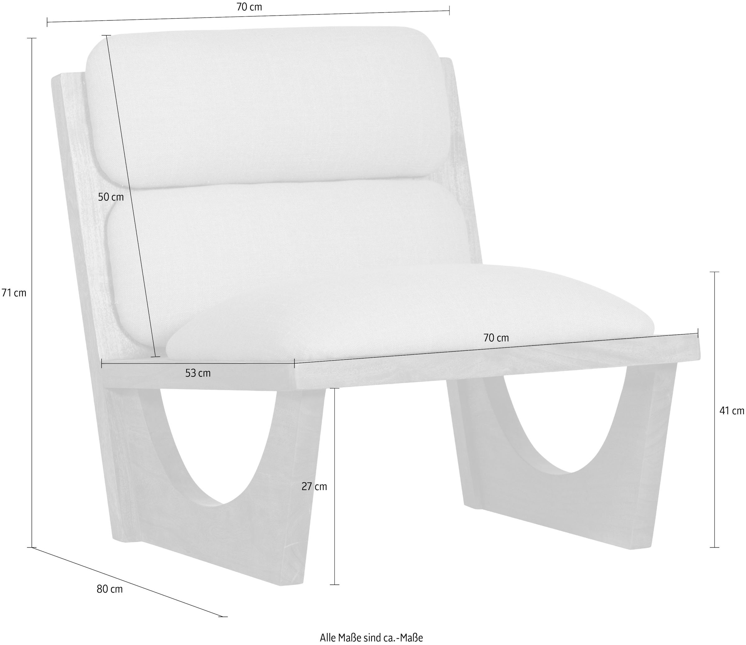 WOOOD Loungesessel »Opulent mit Bouclé-Bezug und Akazienholz-Gestell B 70 x T 80 x H 75 cm« Sichtbare Maserung, Tragkraft 150 kg, vollständig montiert geliefert