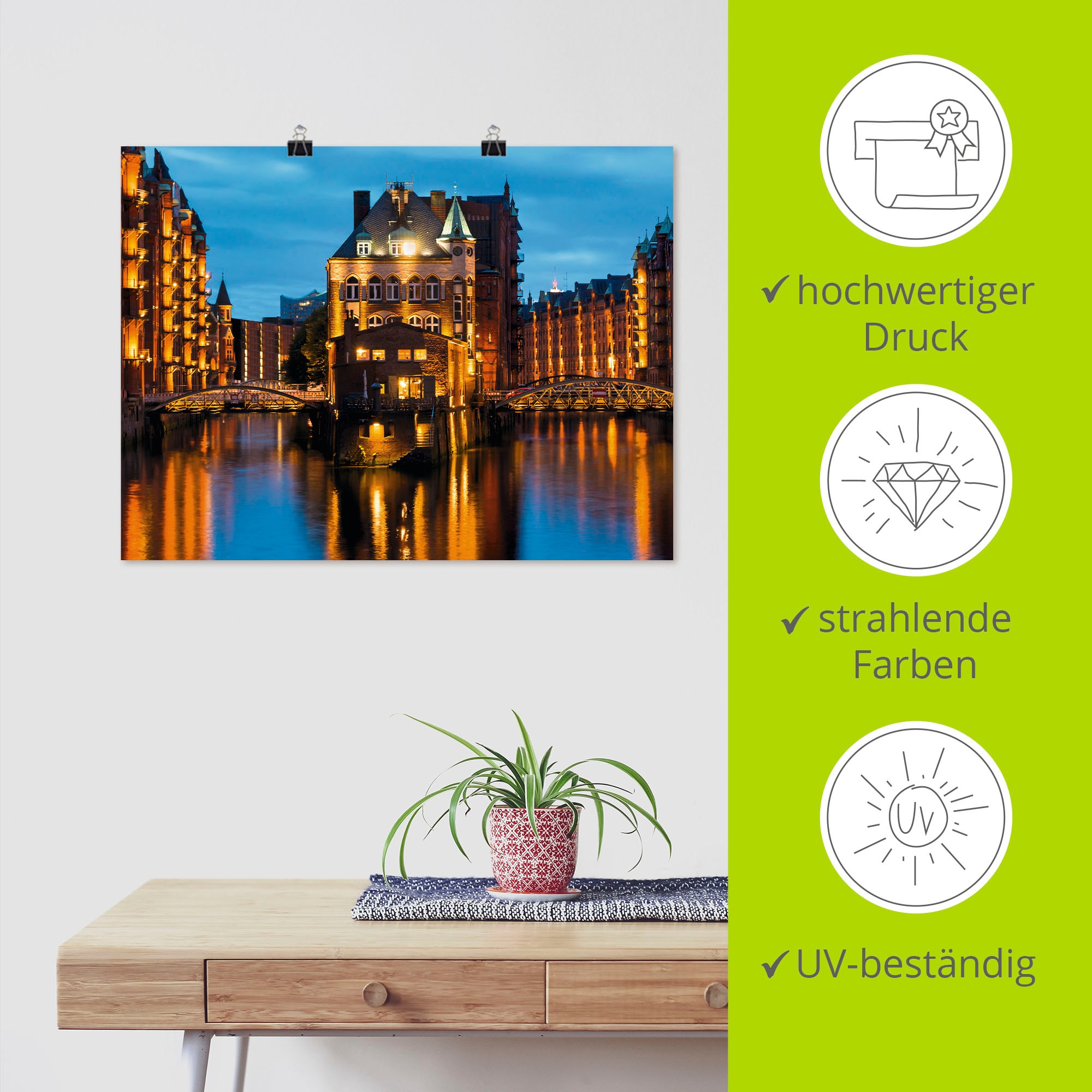 Artland Fresque murale »Teil der alten Speicherstadt in Hamburg« 1 cuis tlg. als Leinwandbild, Poster in verschied. Grössen