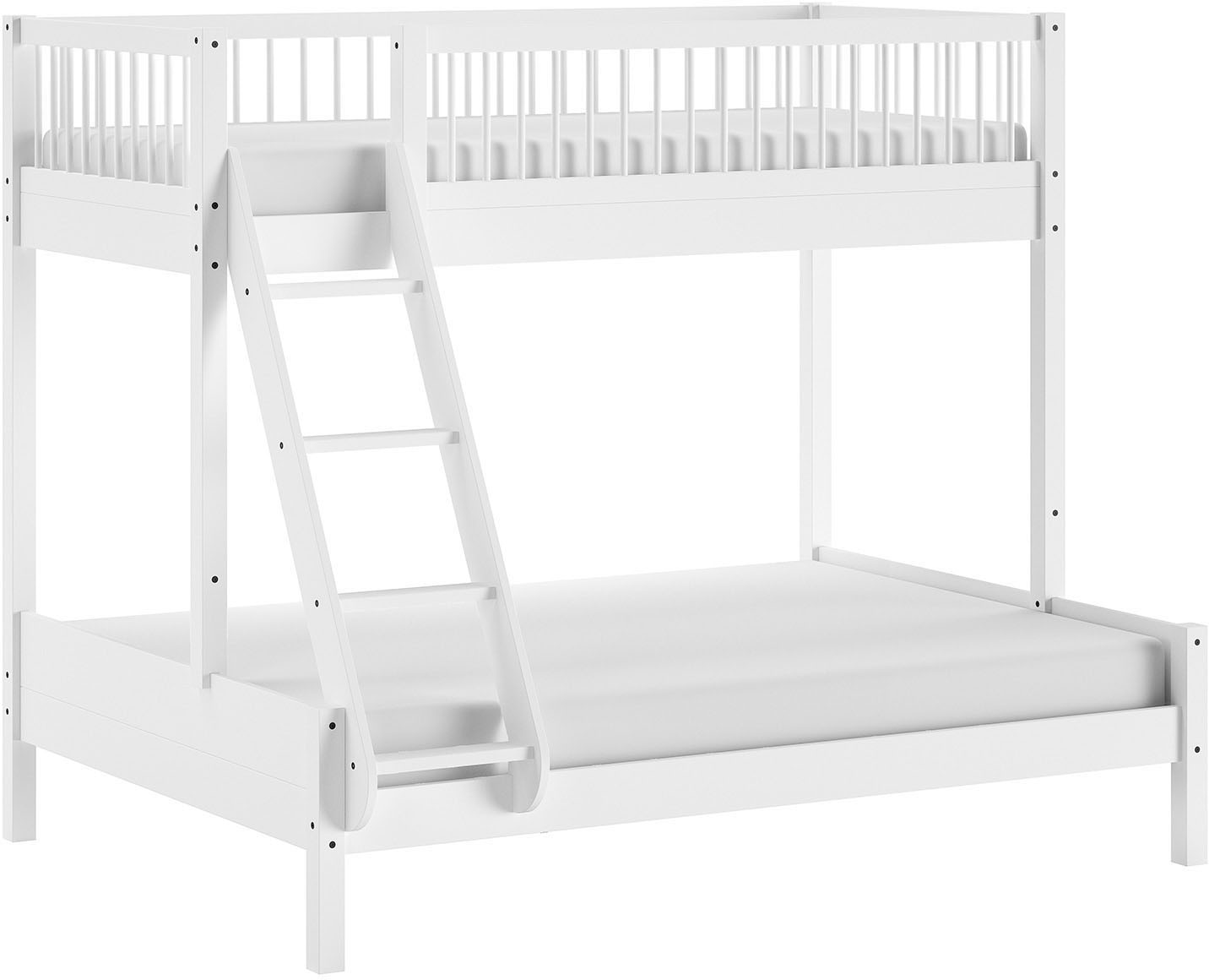 Vipack Etagenbett »Forrest Massivholzbett Made in Europe, stabil und hochwertig gebaut« Liegefläche 90/140x200 cm, mit Leiter, Rolllattenrost,  mit Absturzschutz oben in Sprossenoptik, Buche weiss lackiert