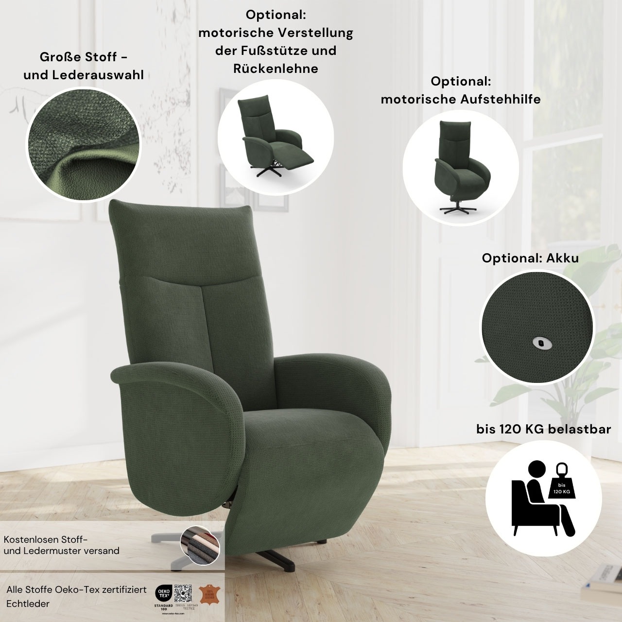 sit&more TV-Sessel »Juma, inkl. Drehfunktion & Kopfteilverstellung« Höhe Armlehne 62 cm, wahlweise mit Aufstehhilfe, 2 Motoren und Akku