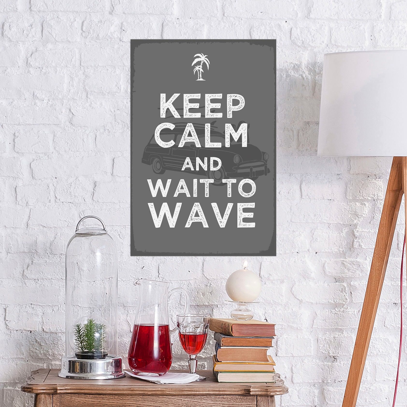 Image of queence Metallbild "Wait to Wave" Meer Schriftzug Sprüche Sprüche & Texte Strand 1 Stk. tlg. Stahlschilder