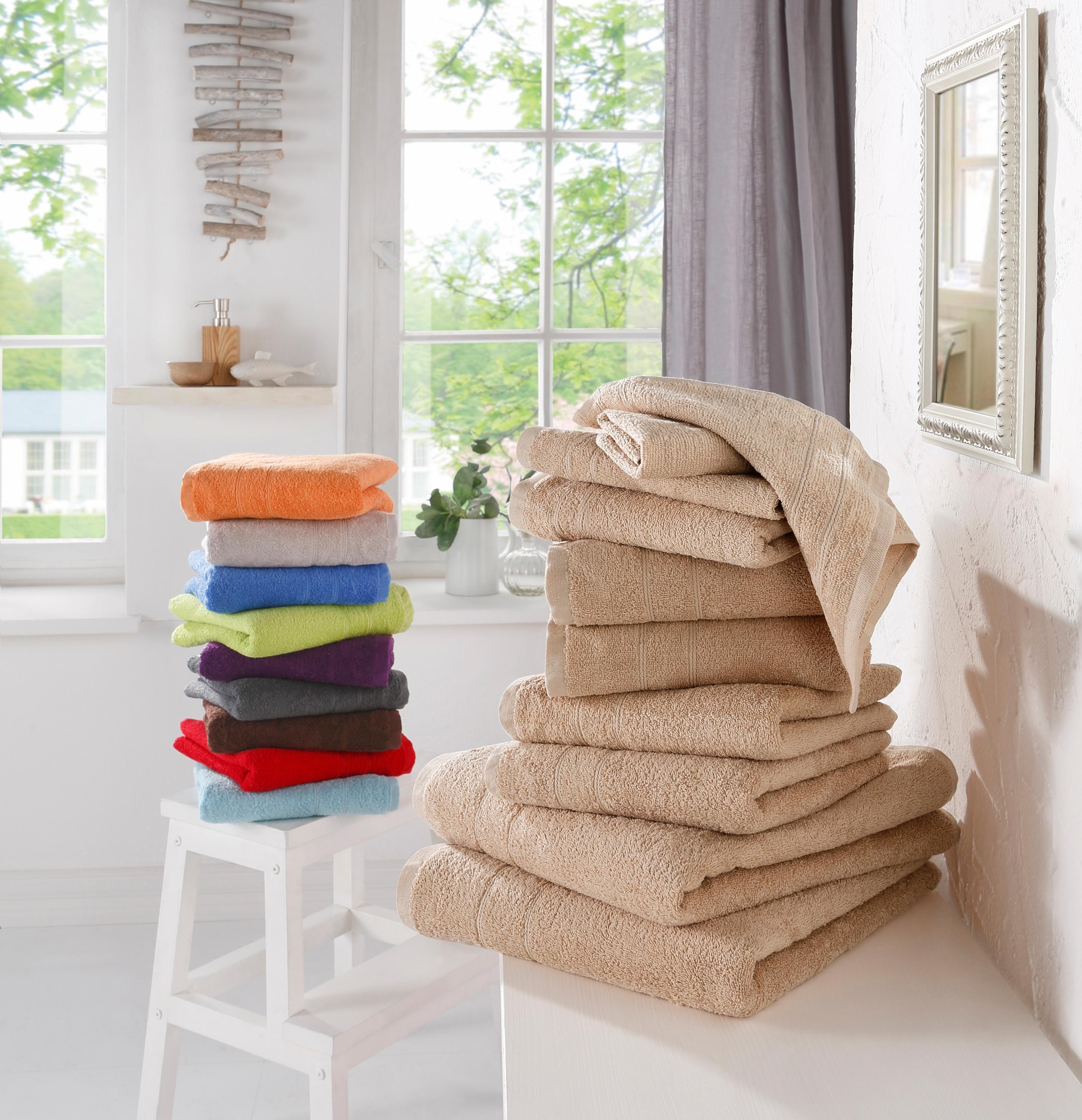 my home Set de serviettes »Inga, Duschtücher, Handtücher, Gästetücher, Seiftücher« Handtücher mit feiner Bordüre, 100% Baumwolle, einfarbig, weich