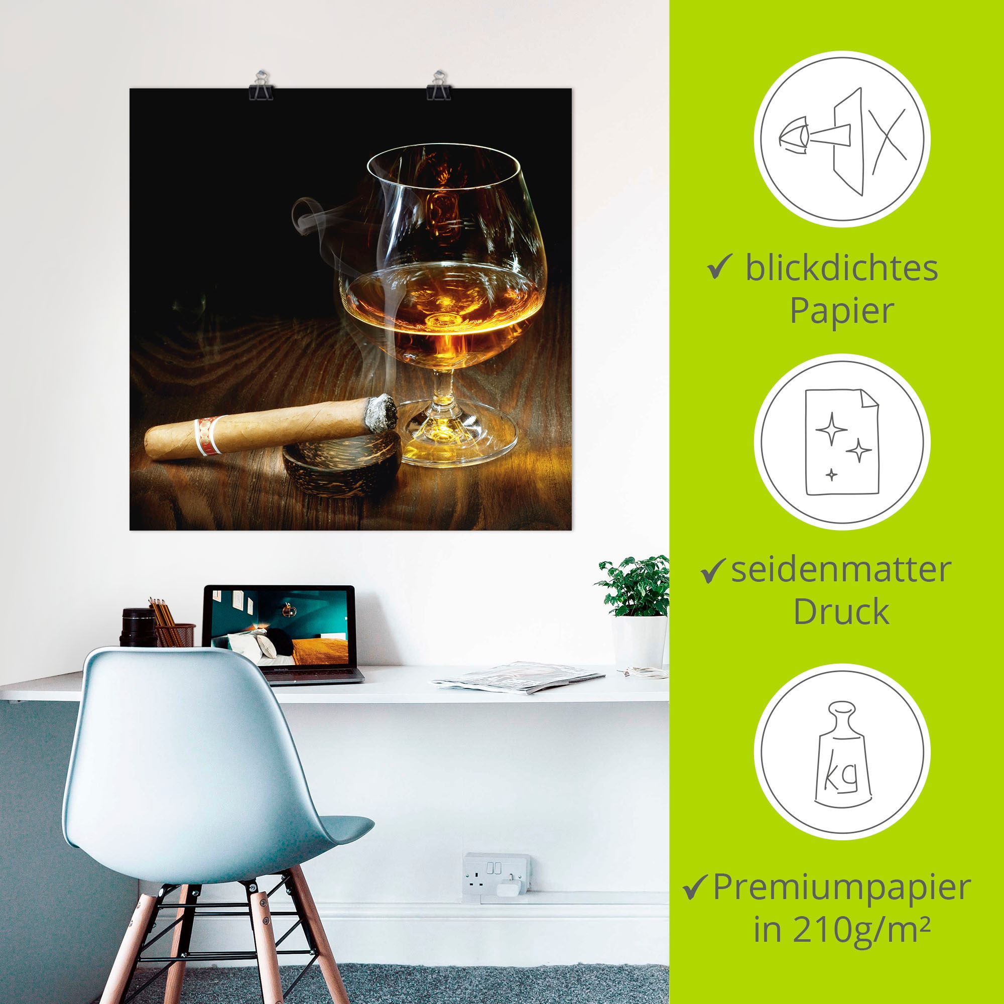 Artland Wandbild »Zigarre und Cognac«, Zigarren, (1 St.), als Leinwandbild, Poster in verschied. Grössen