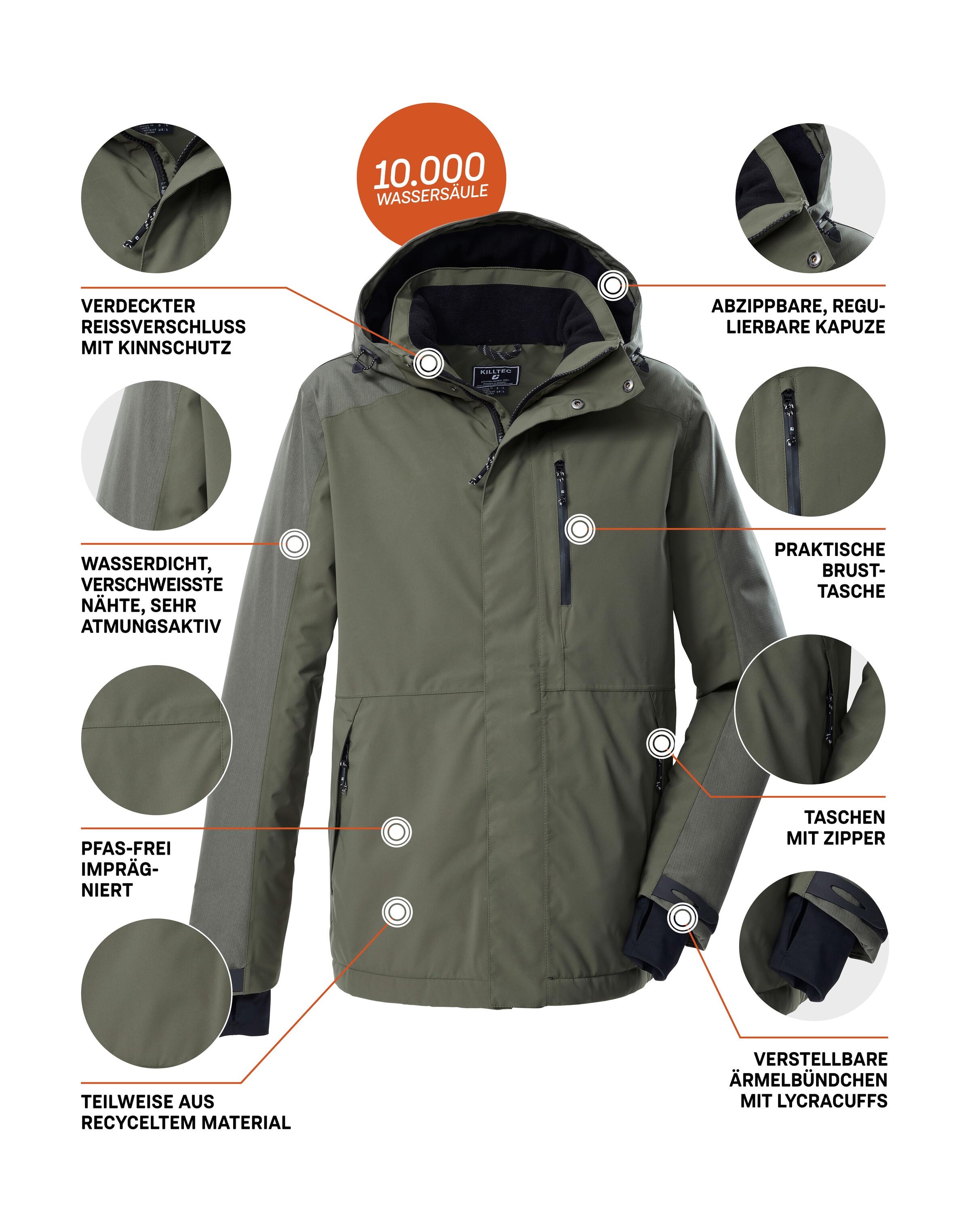 Killtec Veste fonctionnelle »KOW 89 MN JCKT« Wasser- und windabweisend, atmungsaktiv, abnehmbare Kapuze, PFAs-frei