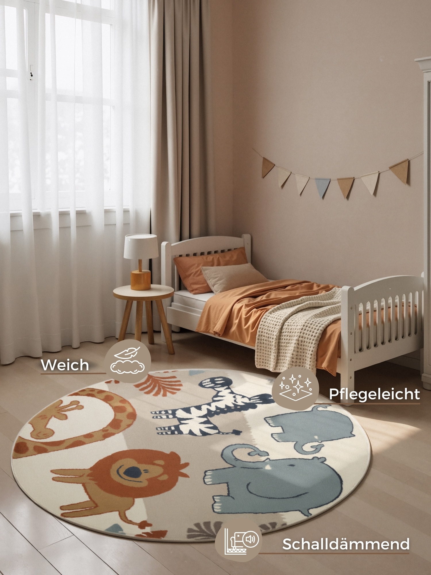 HANSE Home Kinderteppich »Savanna« rund 10 mm Höhe Pflegeleicht, Weich, Kinderzimmer, Spielteppich, Spielunterlage