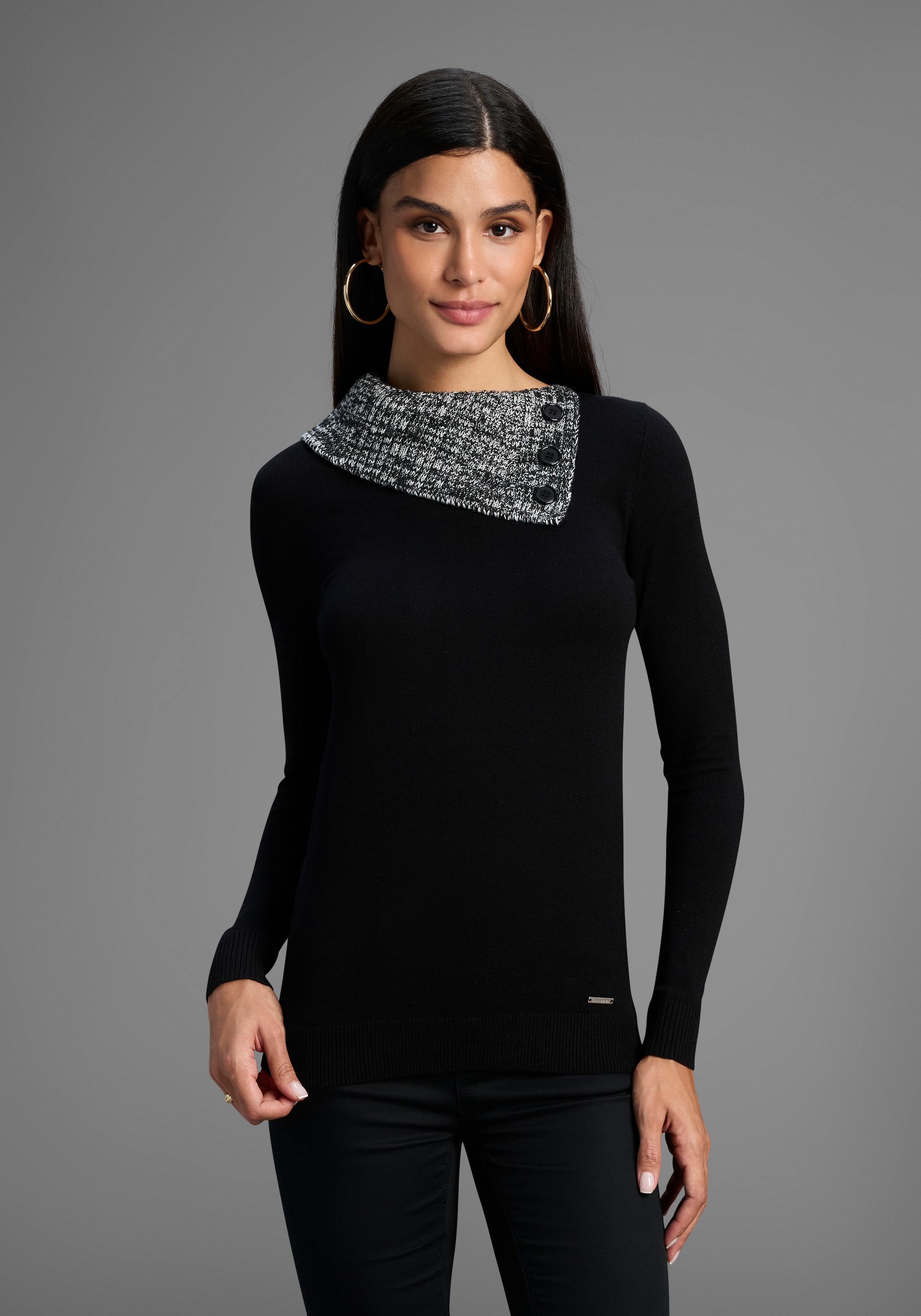Image of Bruno Banani Strickpullover mit offenem Rollkragen